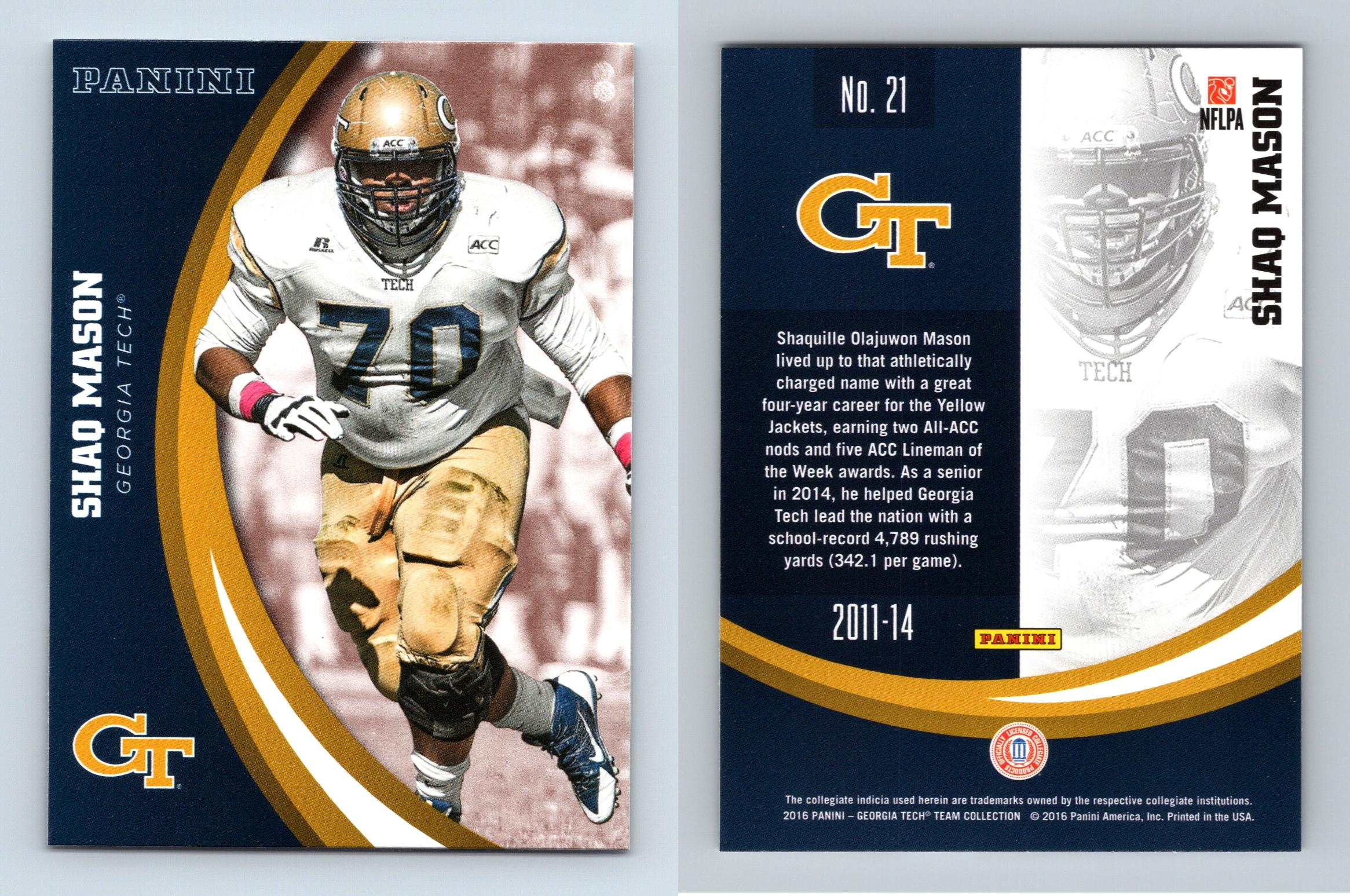 Shaq Mason #21 Georgia Tech Yellow Jackets Collegiate 2016 Panini Card