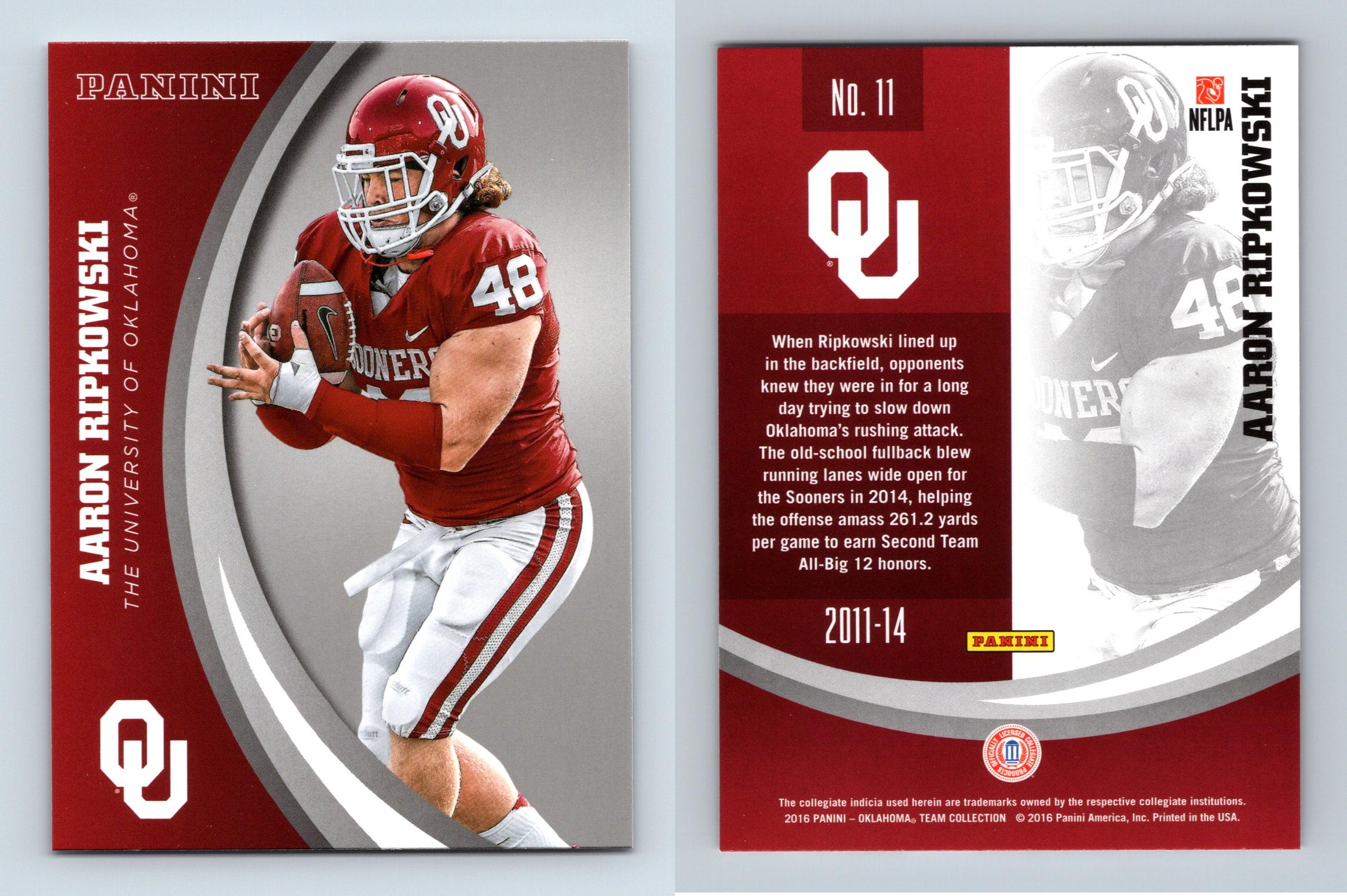 Aaron Ripkowski #11 Oklahoma Sooners Collegiate 2016 Silver Parallel Card