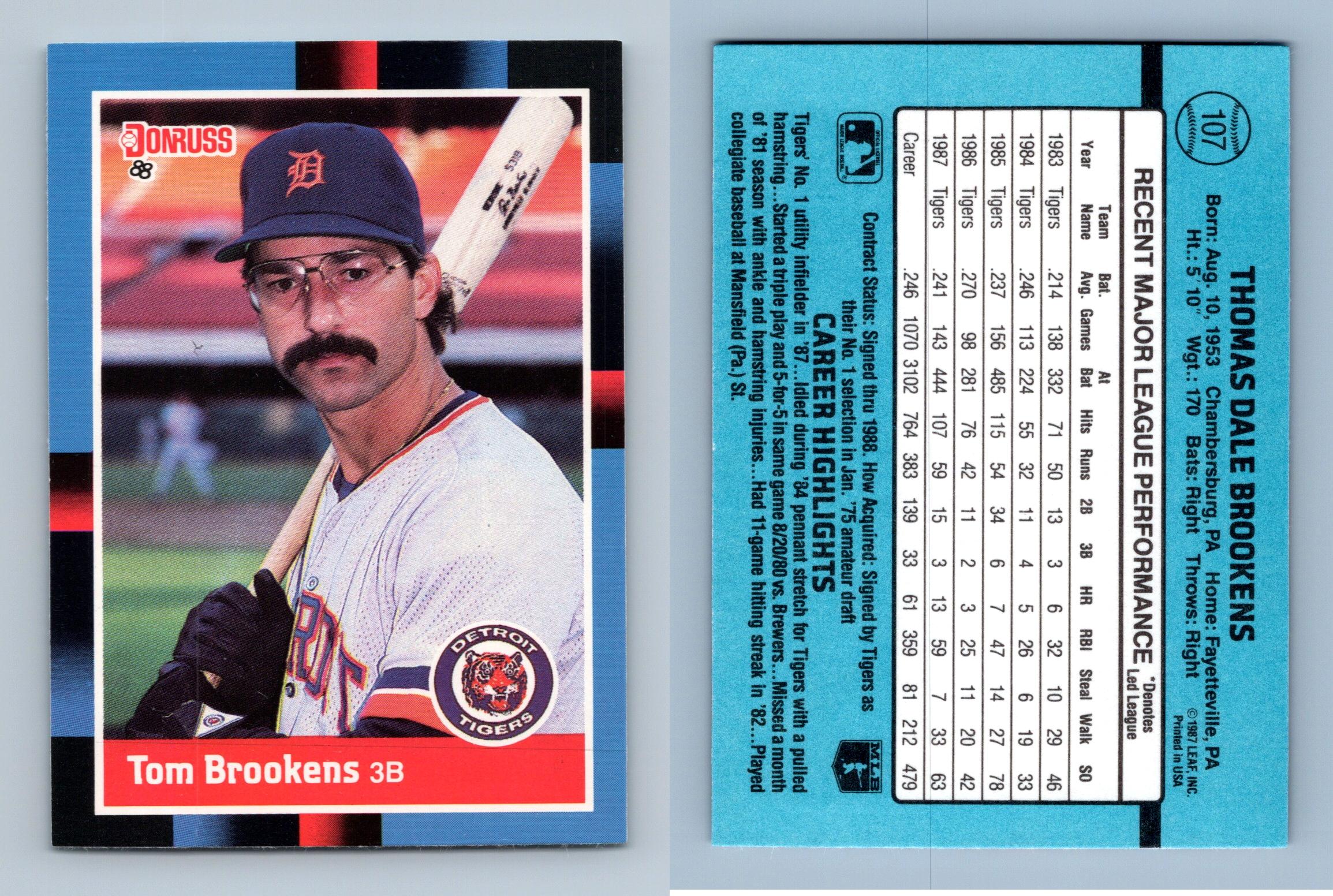 Tom Brookens - Tigers #107 Donruss 1988 Baseball Trading Card