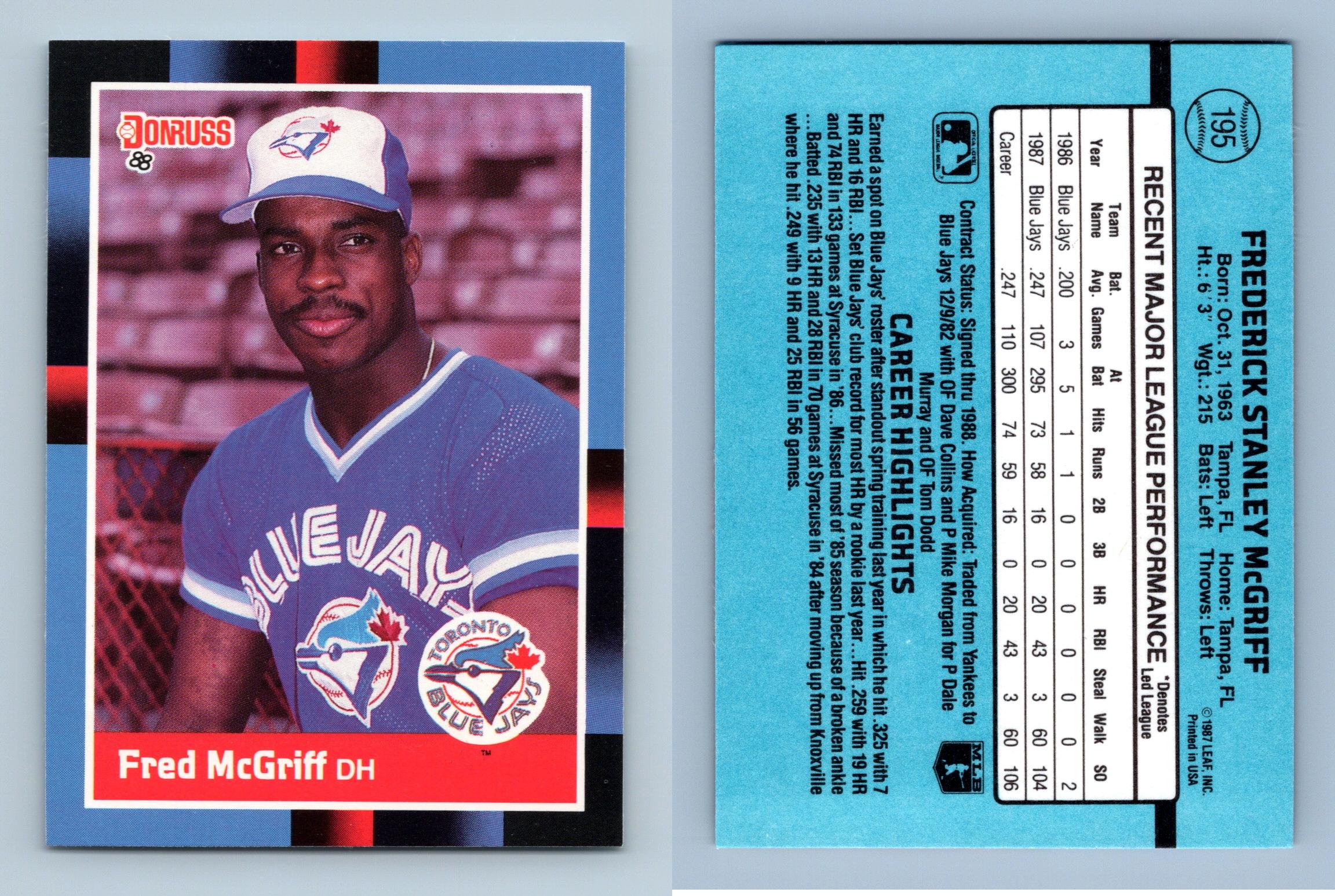 Fred McGriff - Blue Jays #195 Donruss 1988 Baseball Trading Card
