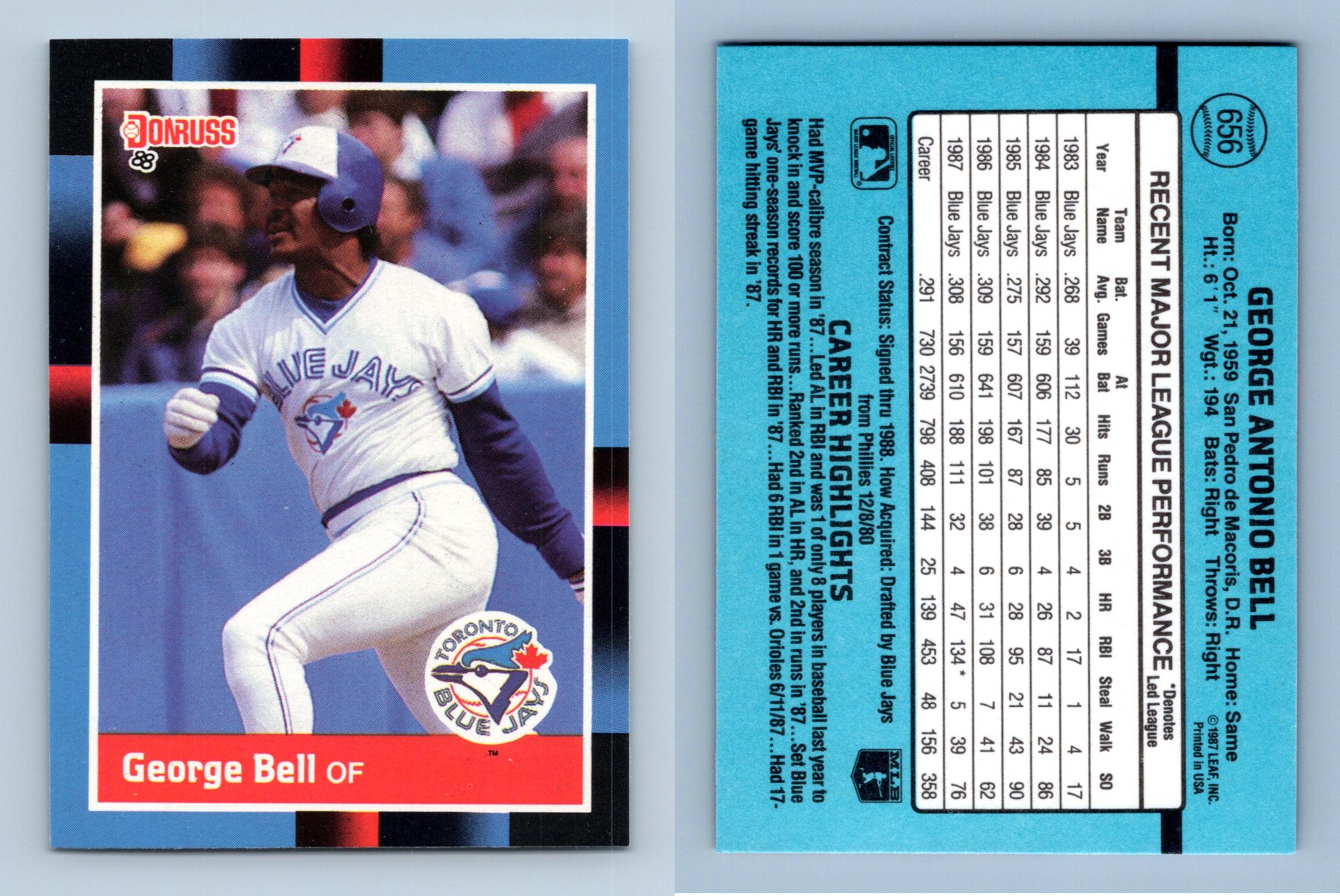 George Bell - Blue Jays #656 Donruss 1988 Baseball Trading Card