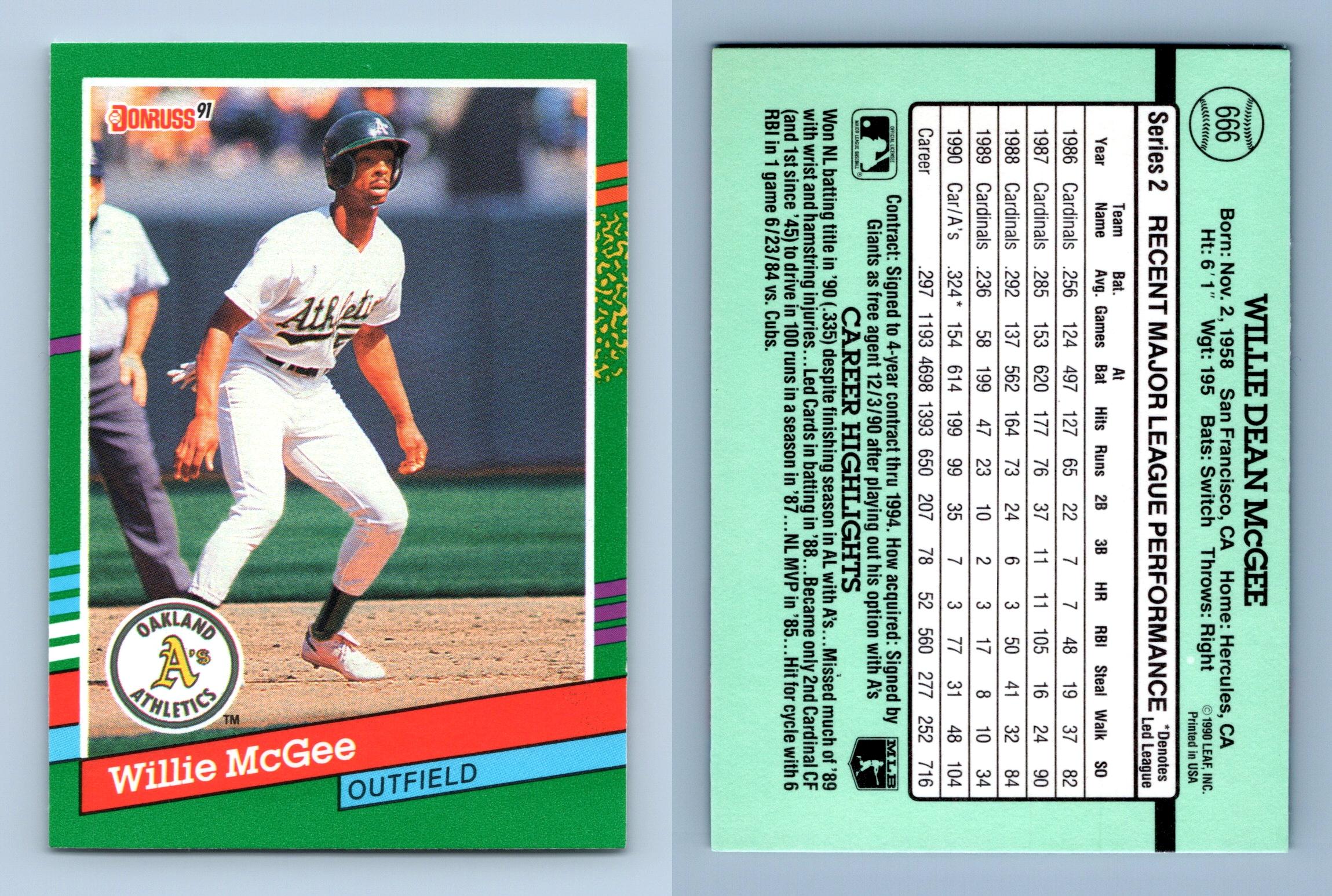 Willie McGee - Athletics #666 Donruss 1991 Baseball Trading Card