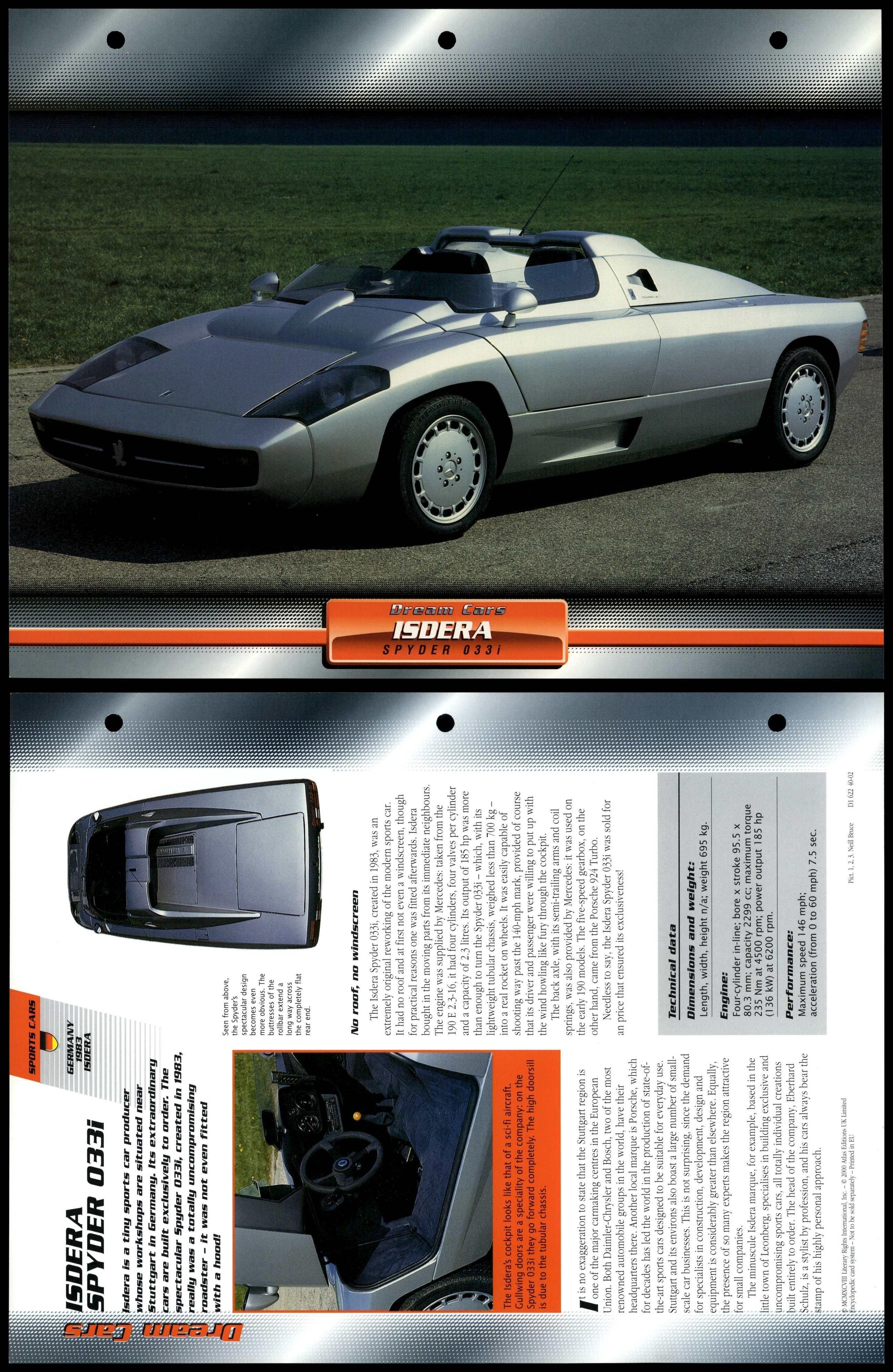 Isdera Spyder 033i - 1983 - Sports - Atlas Dream Cars Fact File Card