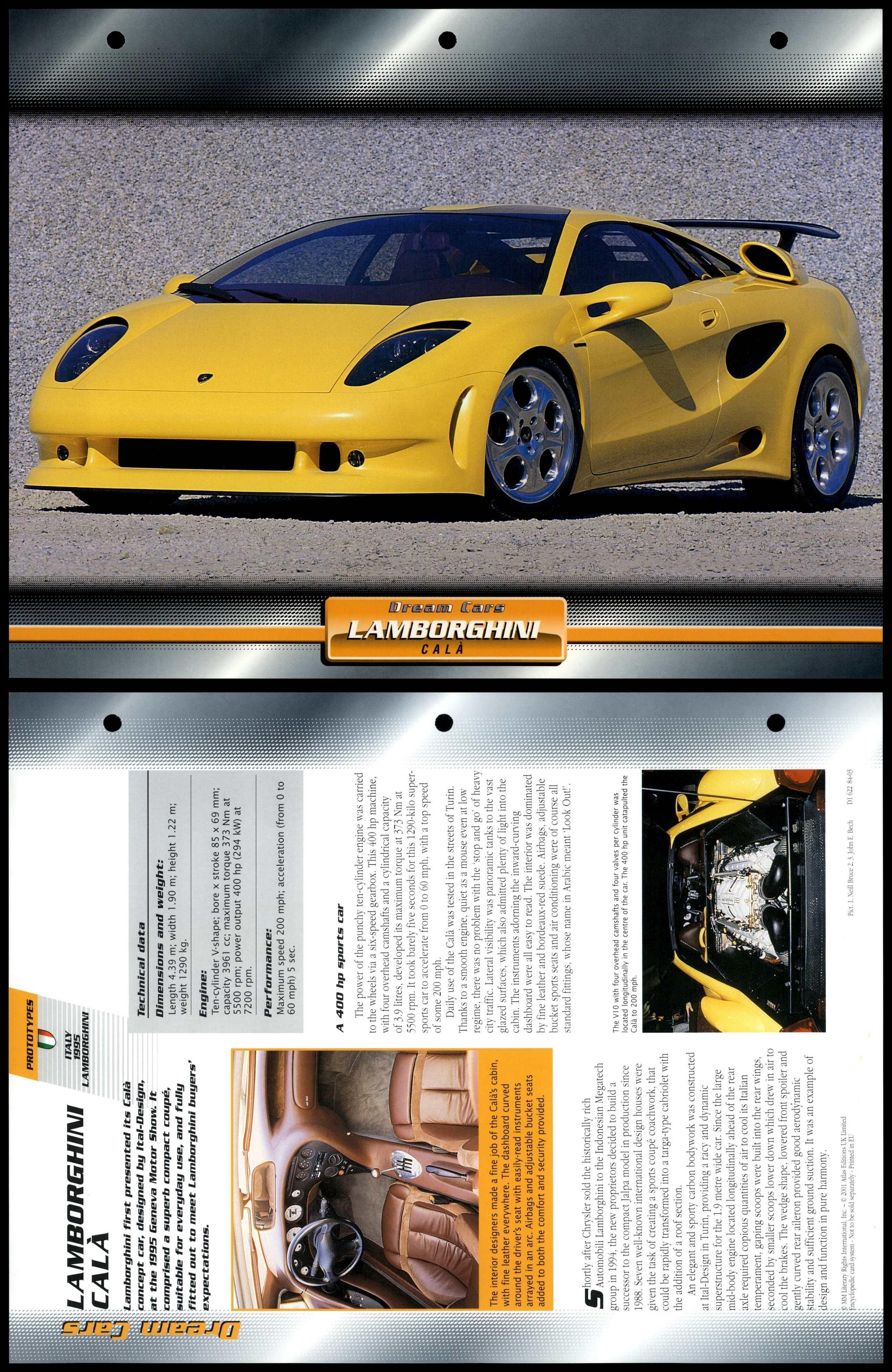Lamborghini Cala - 1995 - Prototypes - Atlas Dream Cars Fact File Card