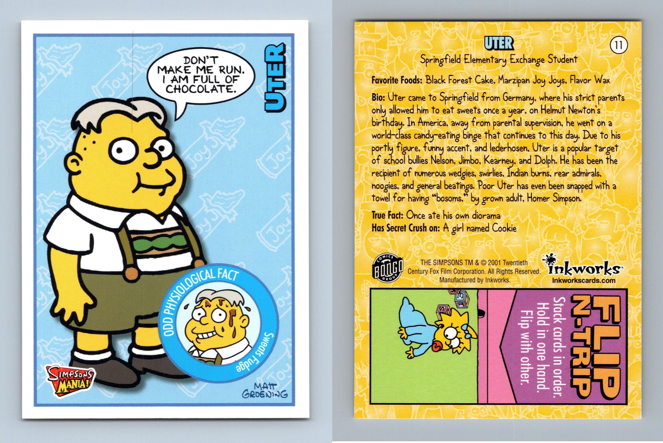 Uter 11 Simpsons Mania 2001 Inkworks Trading Card