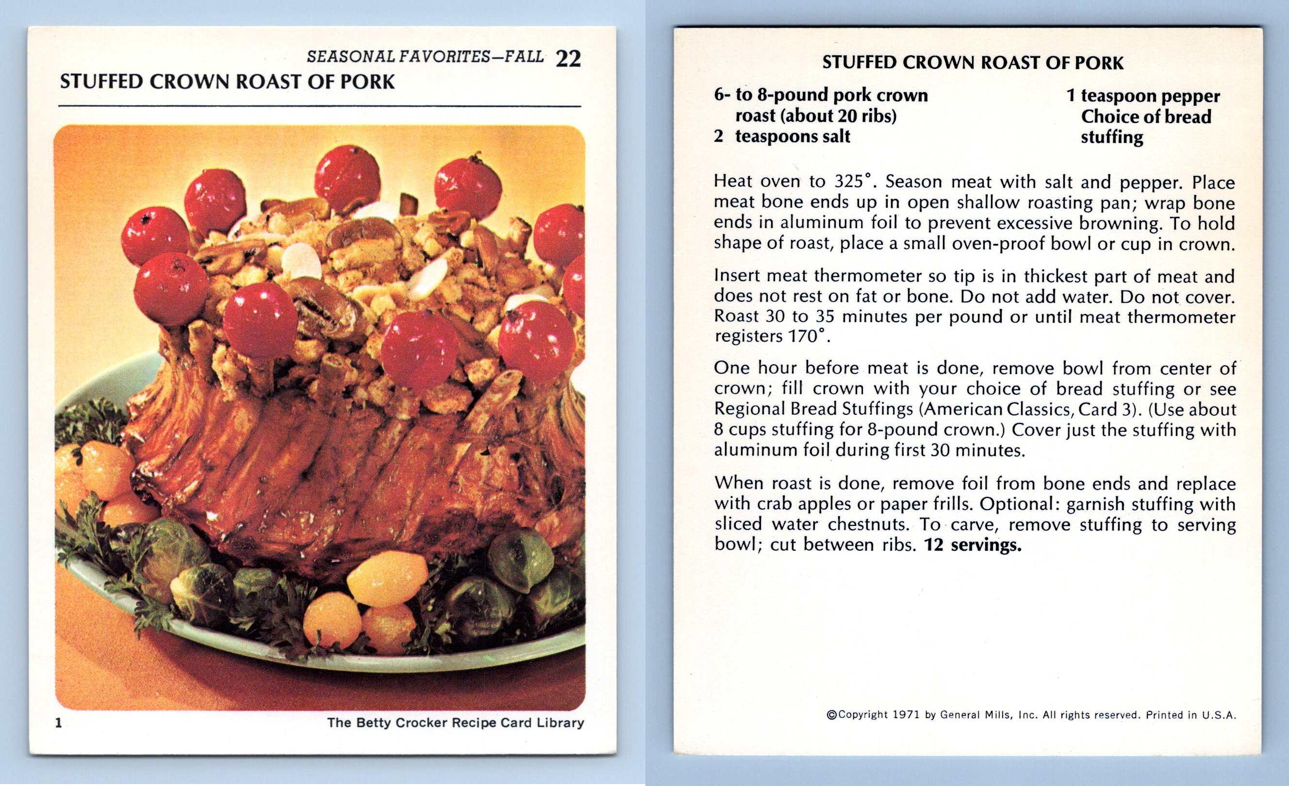 Stuffed Crown Roast Pork 22 Seasonal Favorites Betty Crocker 1971