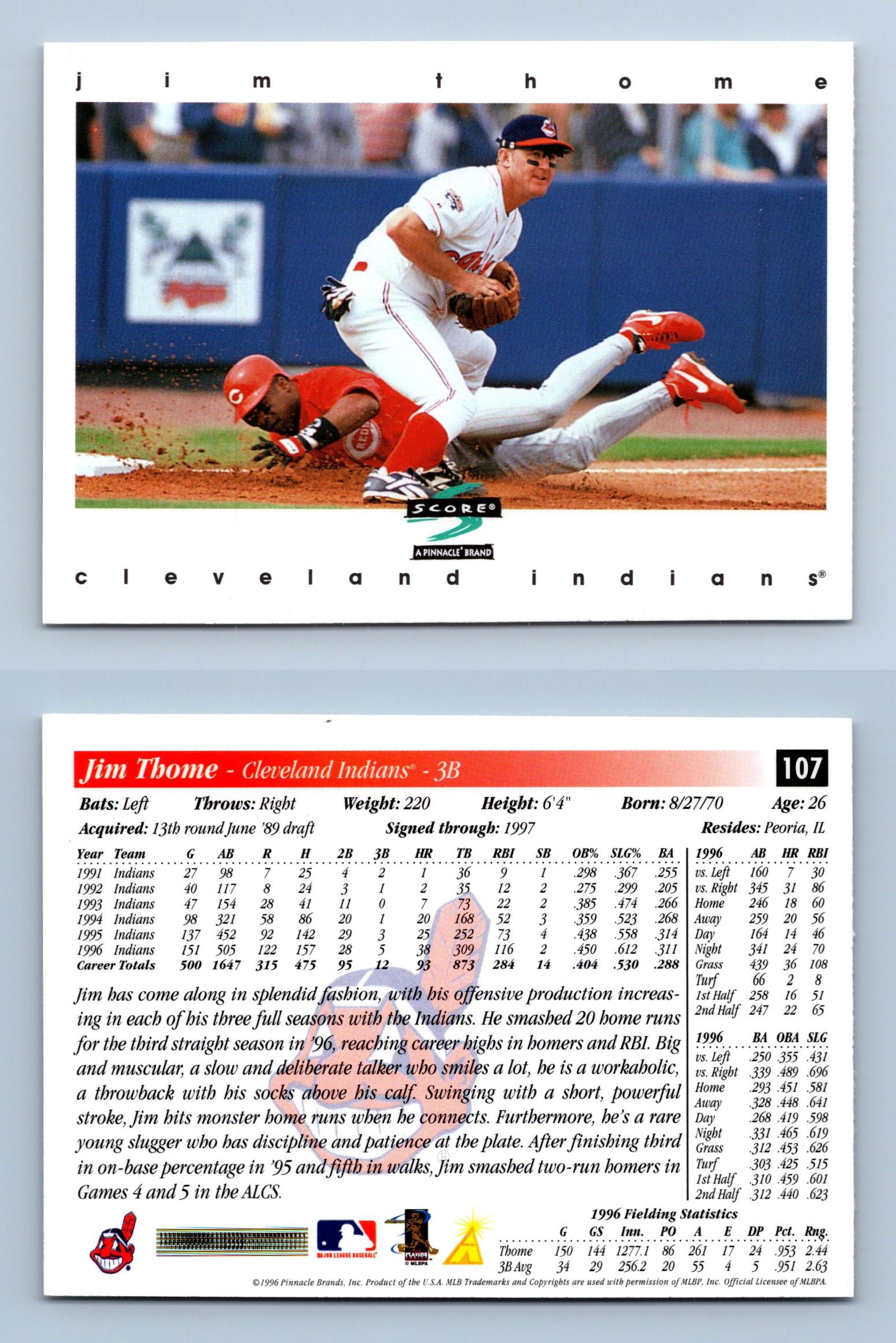 Jim Thome - Indians #107 Score 1997 Baseball Trading Card