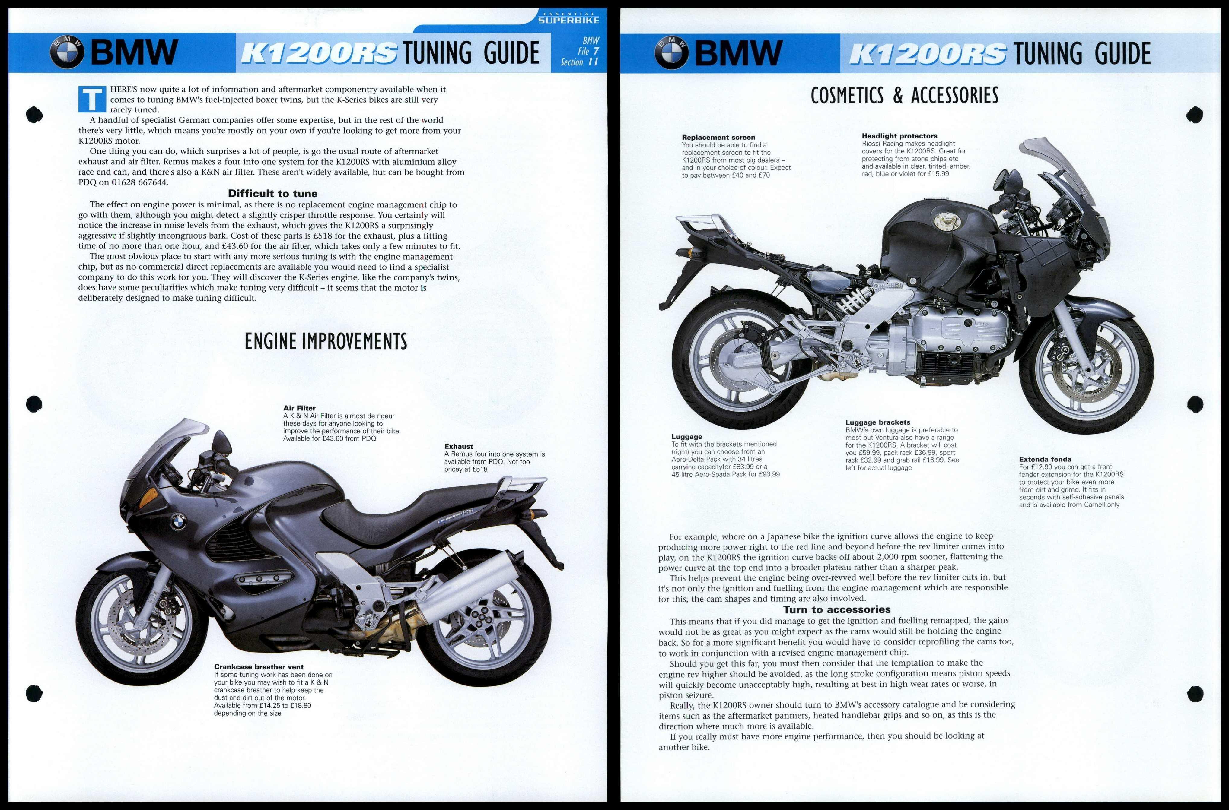 BMW K1200RS - Tuning - Essential Superbike Data File Page