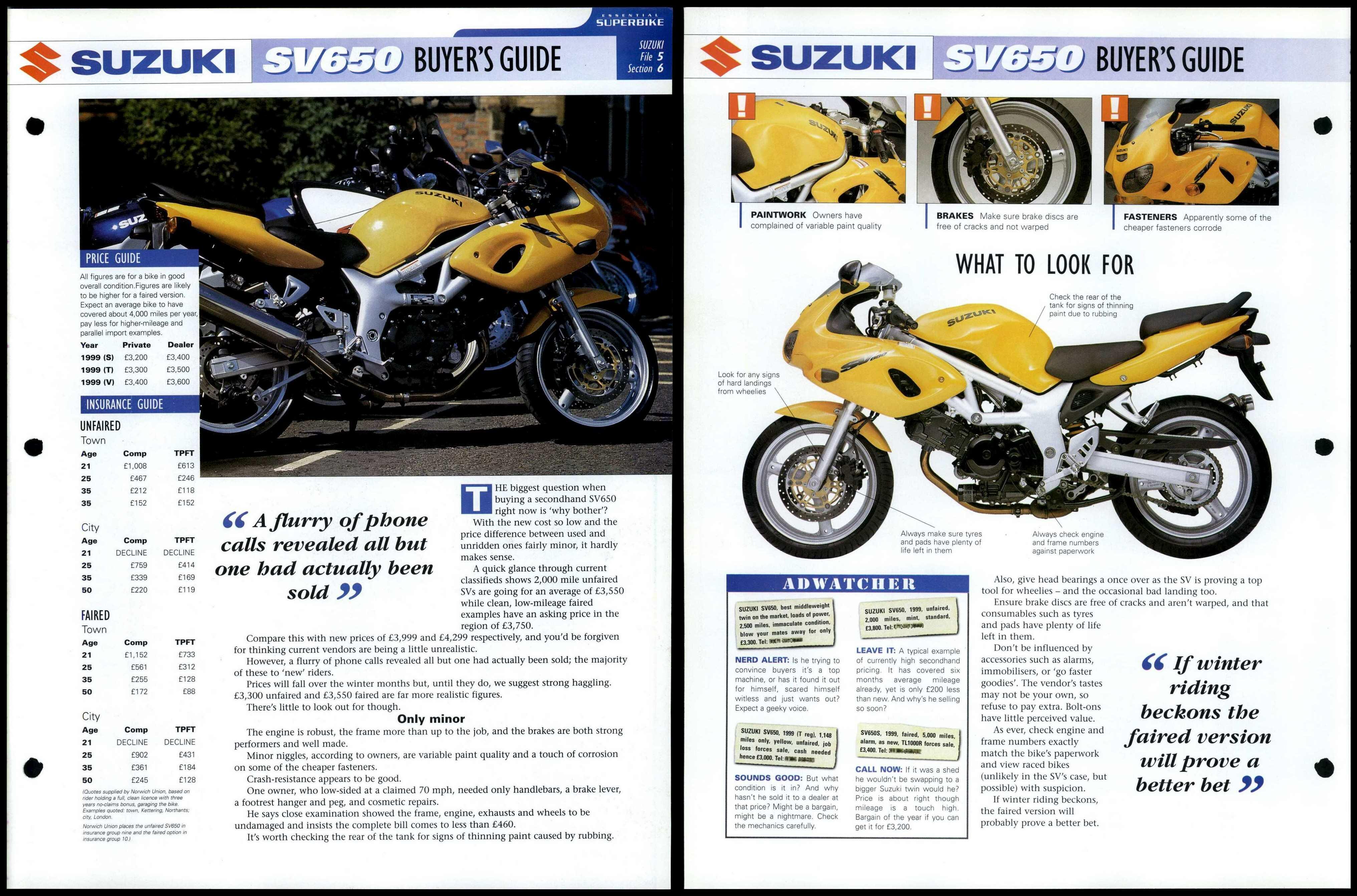 Suzuki SV650 - Buyers Guide - Essential Superbike Data File Page