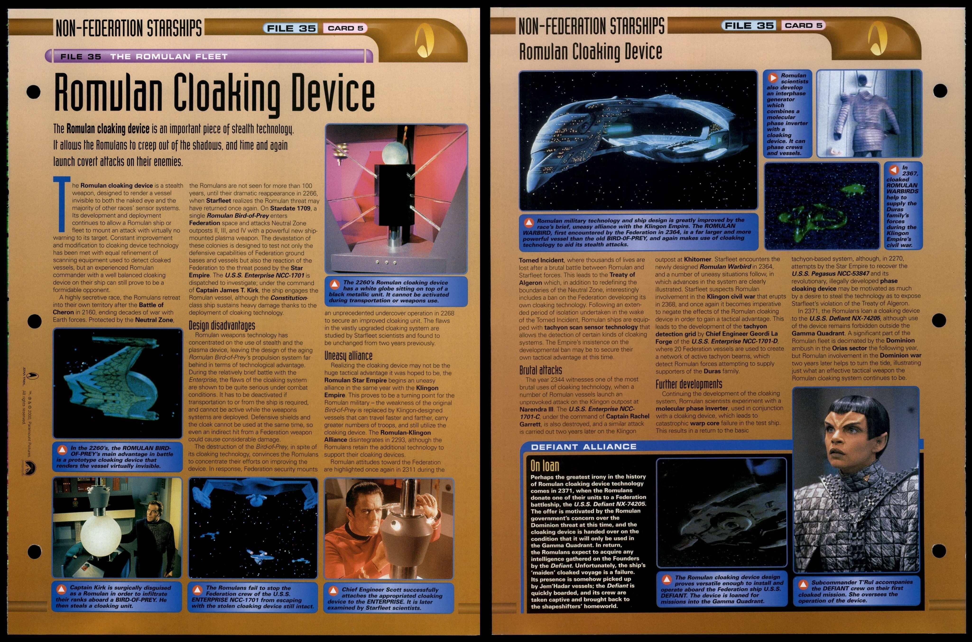 Romulan Cloaking Device - The Romulan Fleet - Star Trek Fact File Page