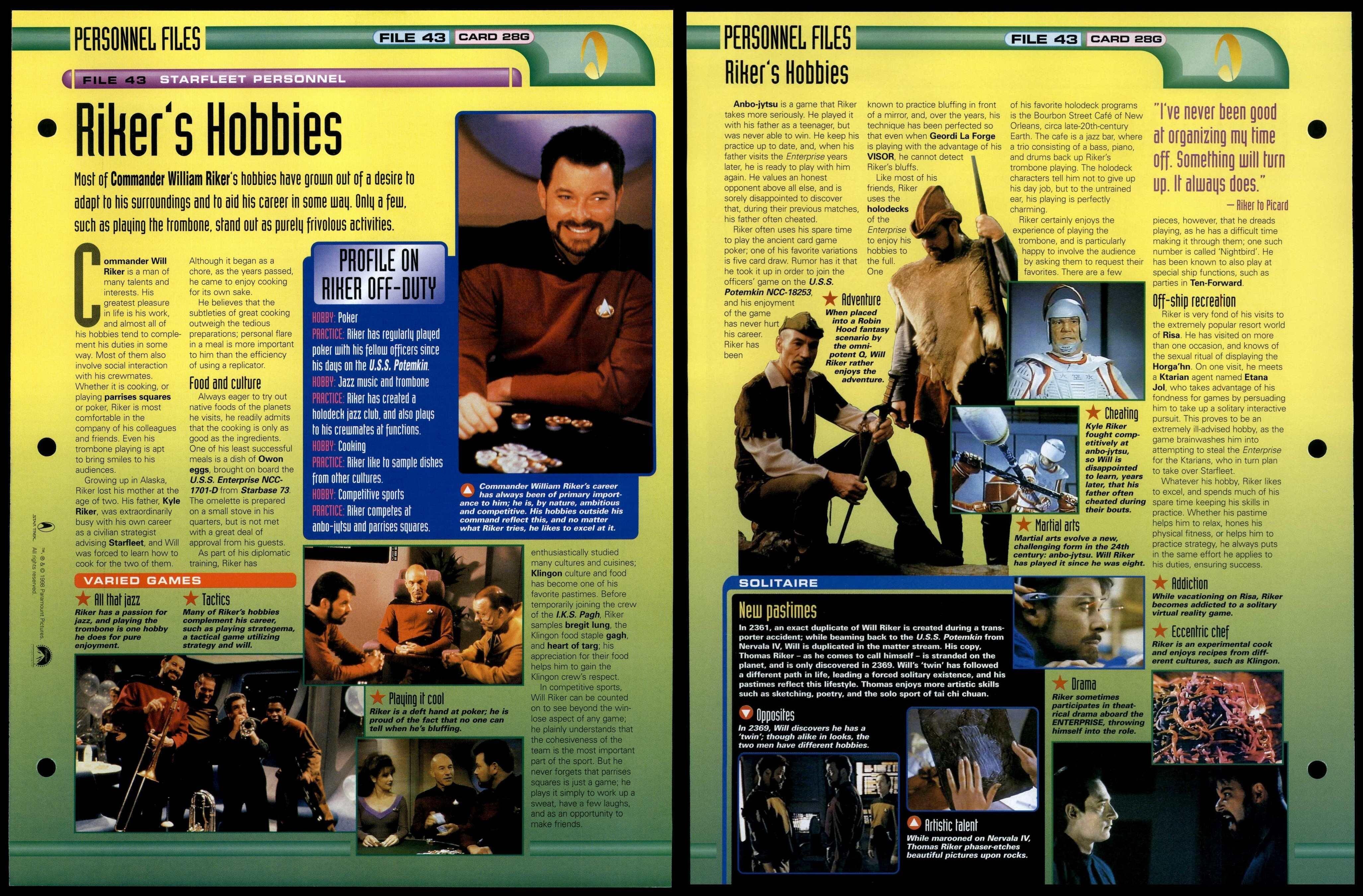 Riker's Hobbies - Starfleet Personnel - Star Trek Fact File Page