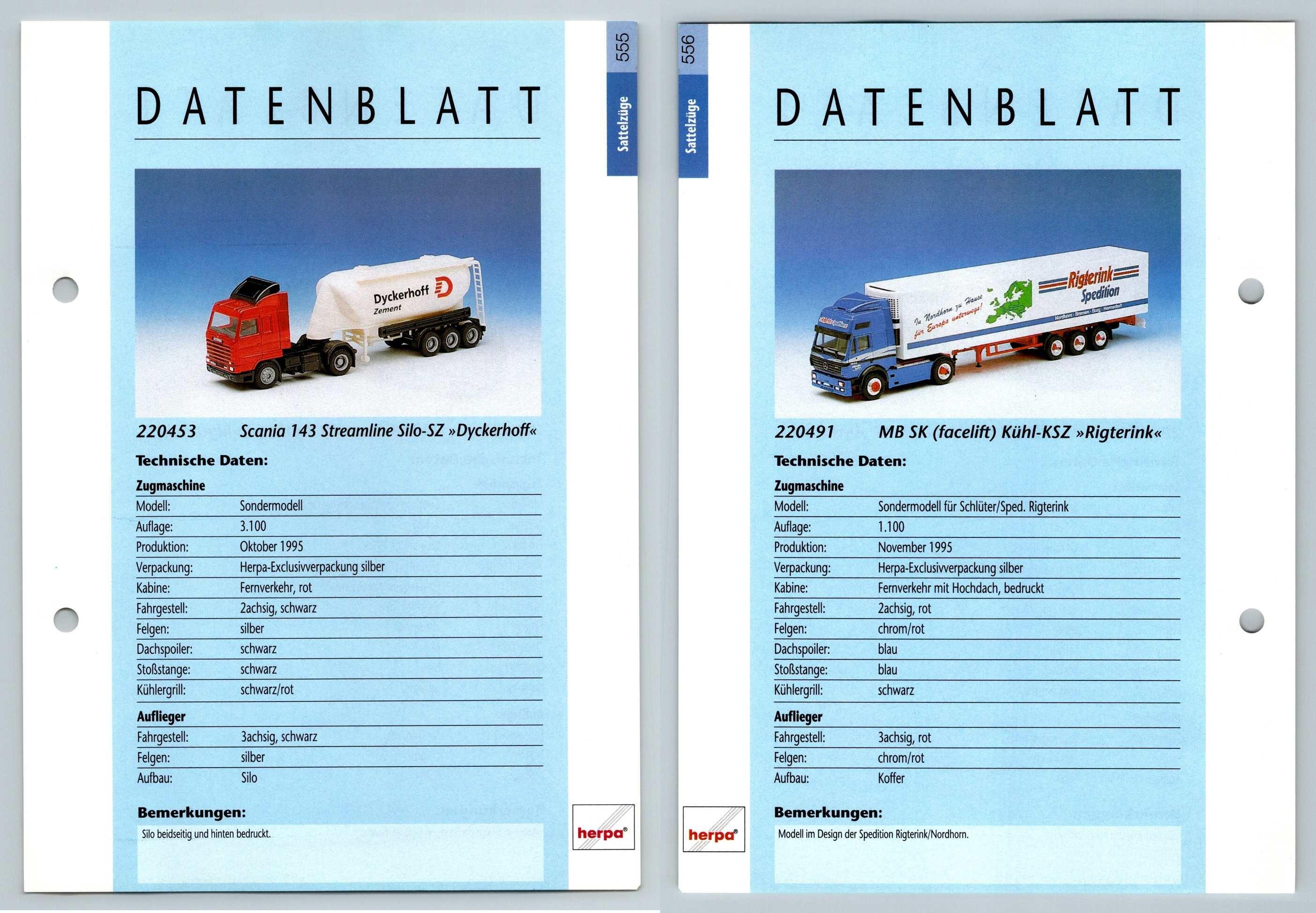 Scania 143 Silo Mb Sk Facelift 555 6 Sattelzuge Datenblatt Herpa