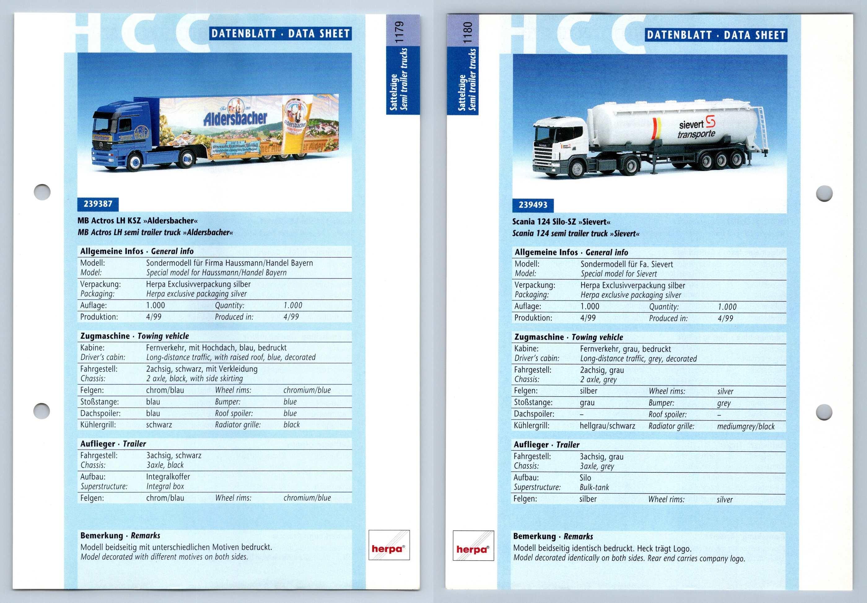 Mb Actros Lh Scania 124 Silo 1179 80 Sattelzuge Datenblatt Herpa