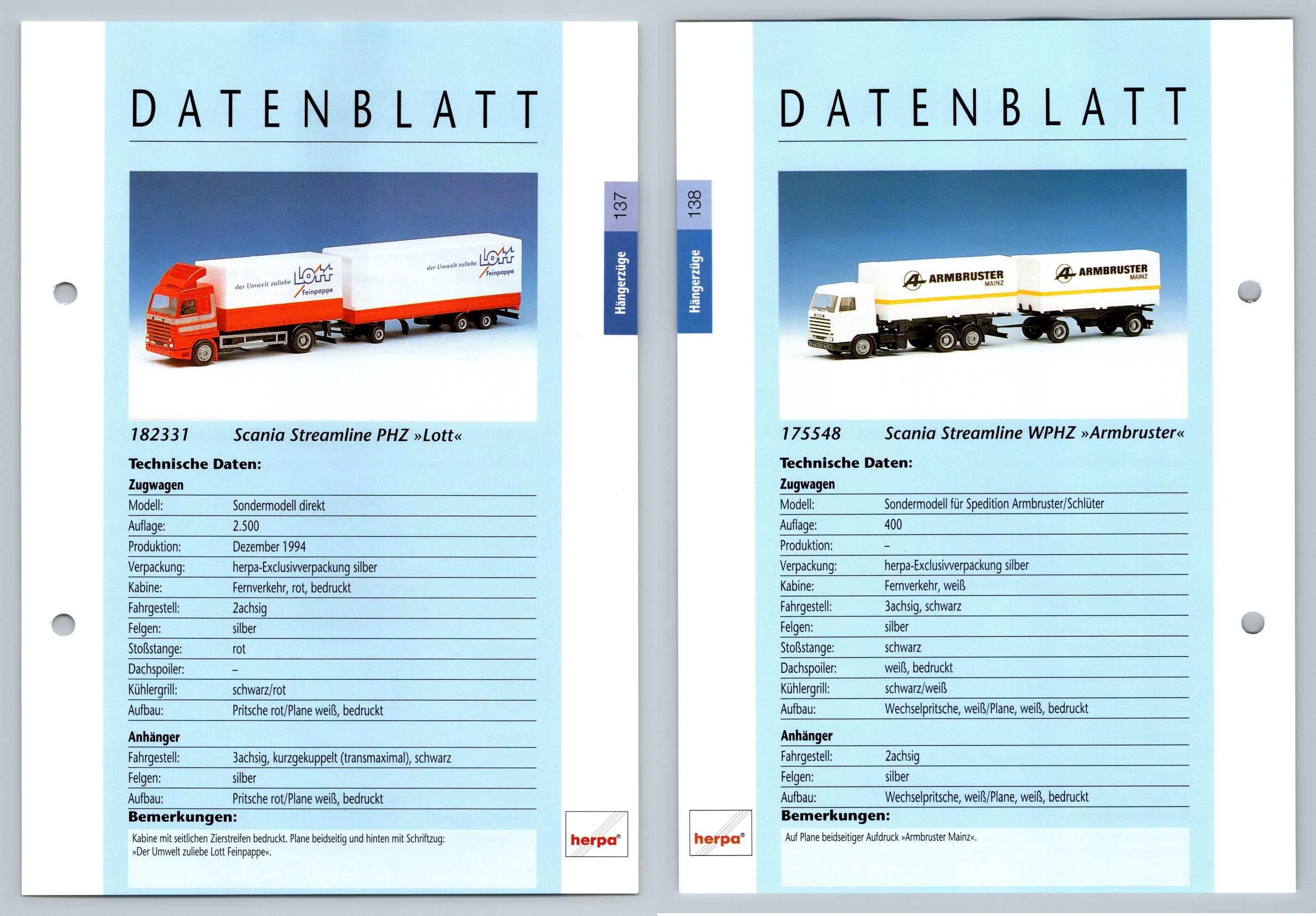 Scania Streamline Phz Wphz 137 8 Hangerzuge Datenblatt Herpa Data