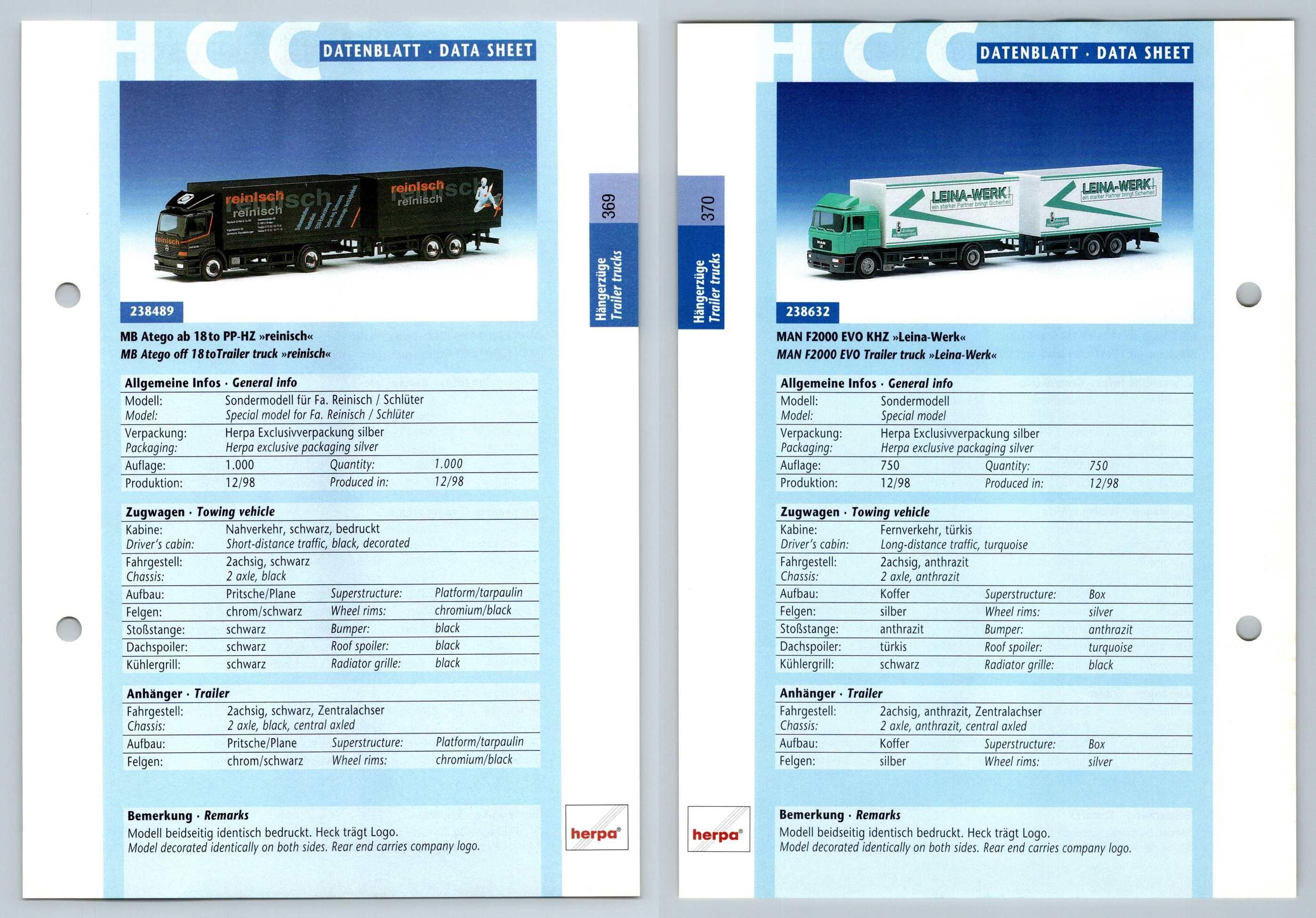 Mb Atego Ab 18 Man F2000 Evo 369 70 Hangerzuge Datenblatt Herpa