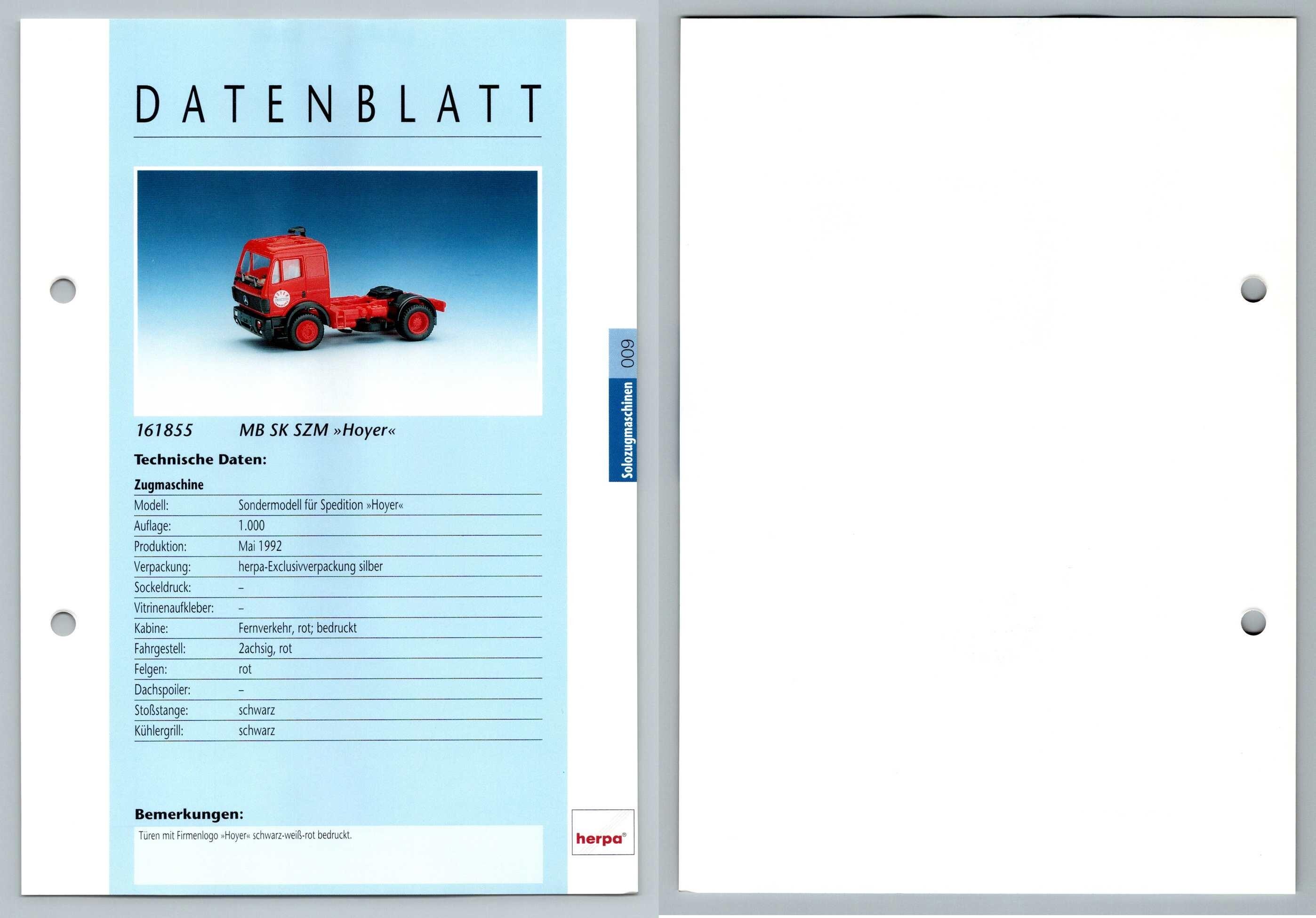 Mb Sk Szm Hoyer 9 Solozugmaschinen Datenblatt Herpa Data Sheet