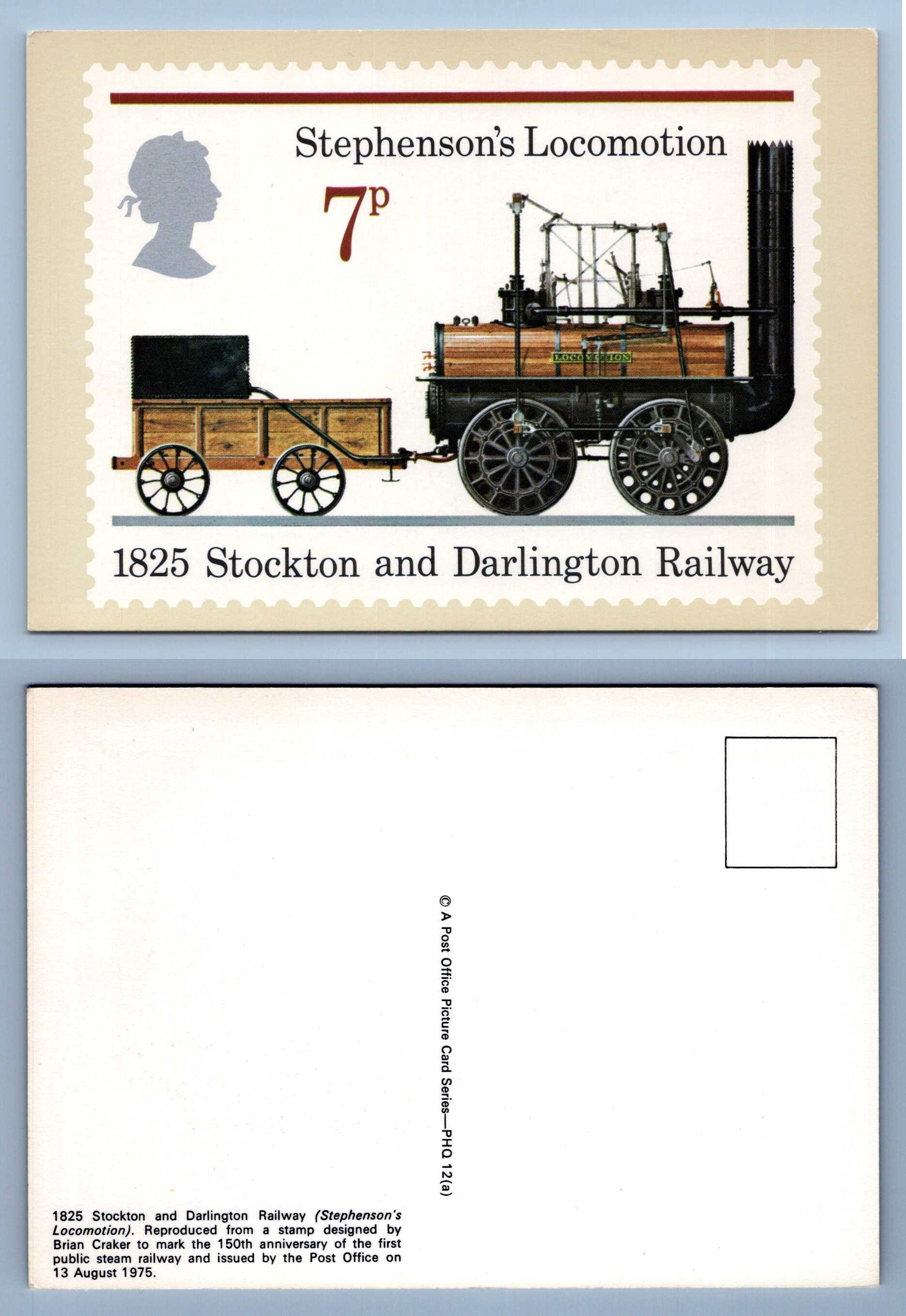 1825 Stockton Darlington Railway Stephensons Locomotion 1975 PHQ 12a Unused Card