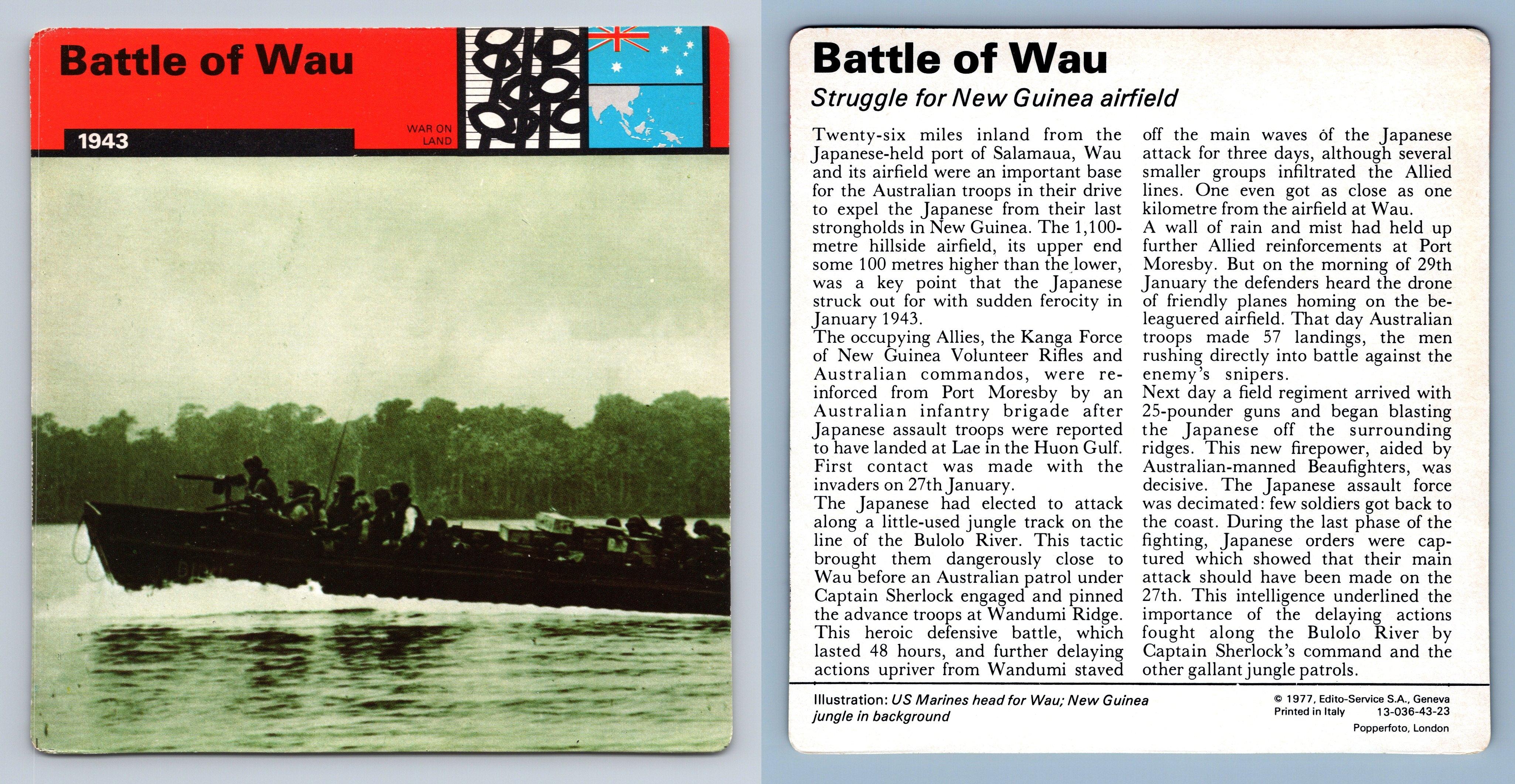 Battle Of Wau - 1943 - War On Land - WW2 Edito-Service SA 1977 Card