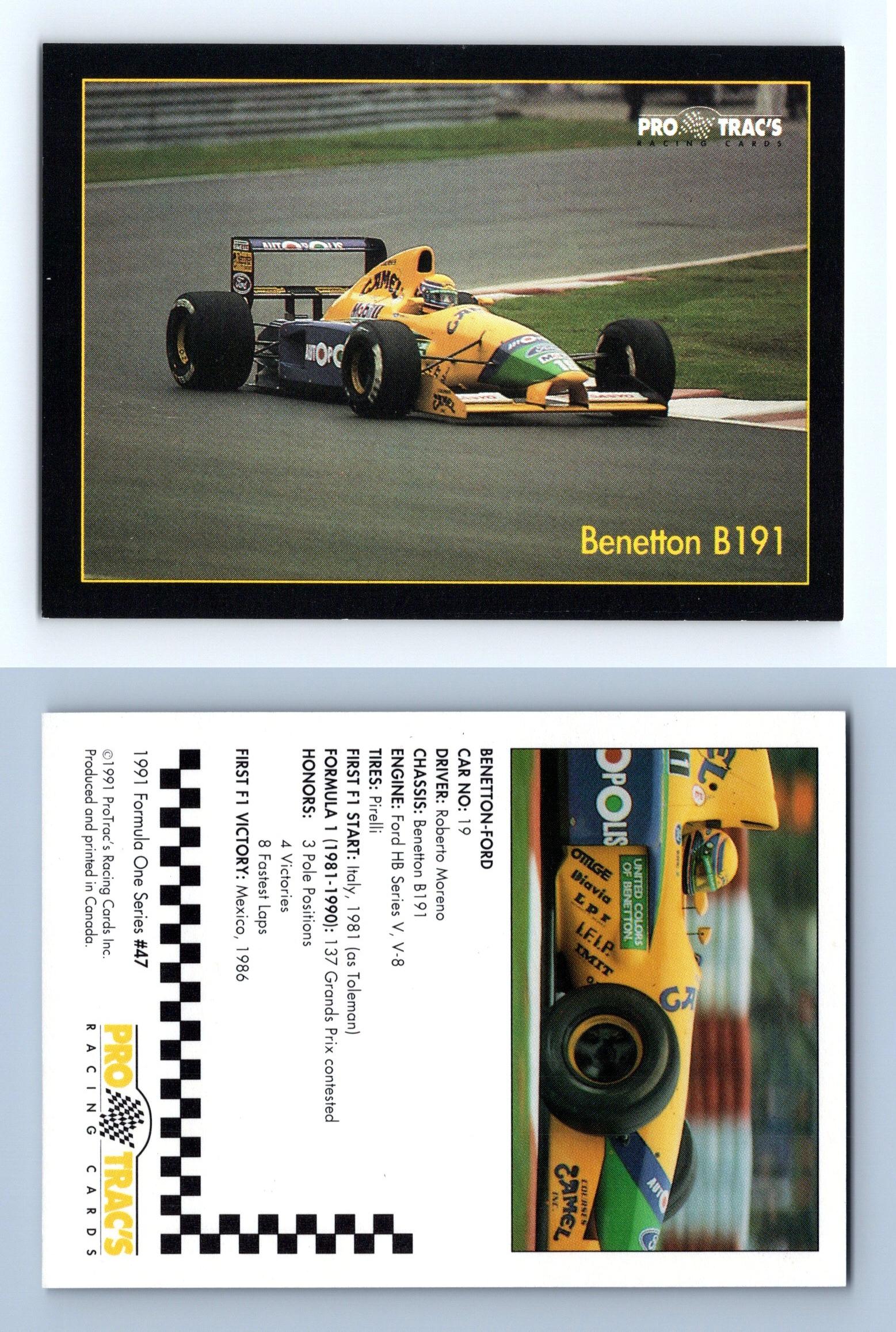 Benetton B191 #47 Formula 1 Pro Trac's 1991 Premier Racing Card