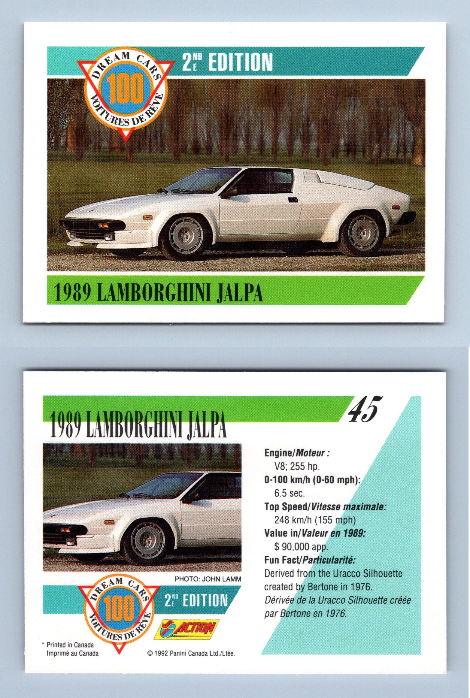 1989 Lamborghini Jalpa #45 - Dream Cars 2nd Edition 1992 Panini Trading Card
