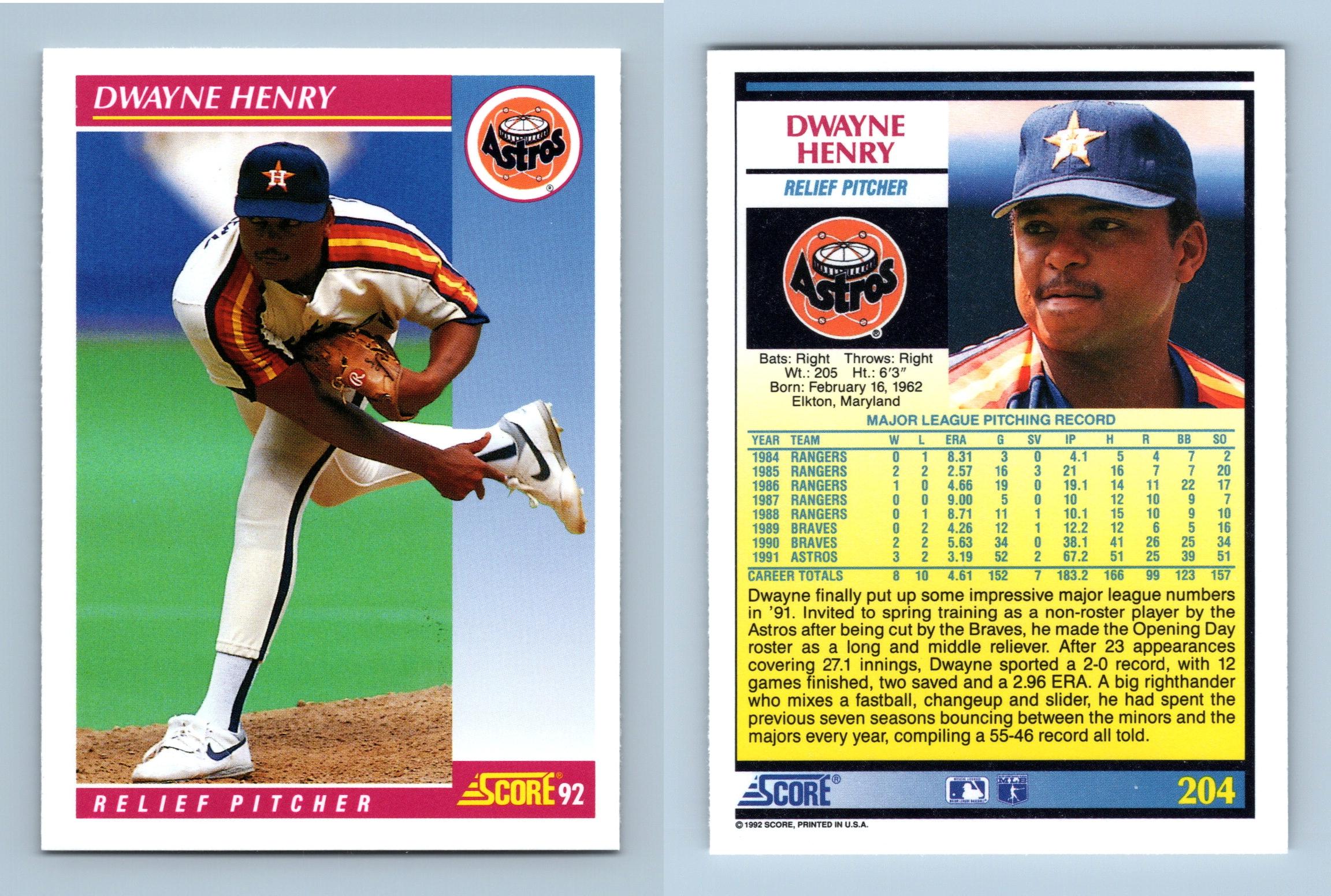 1992 Score #204 Dwayne Henry Astros
