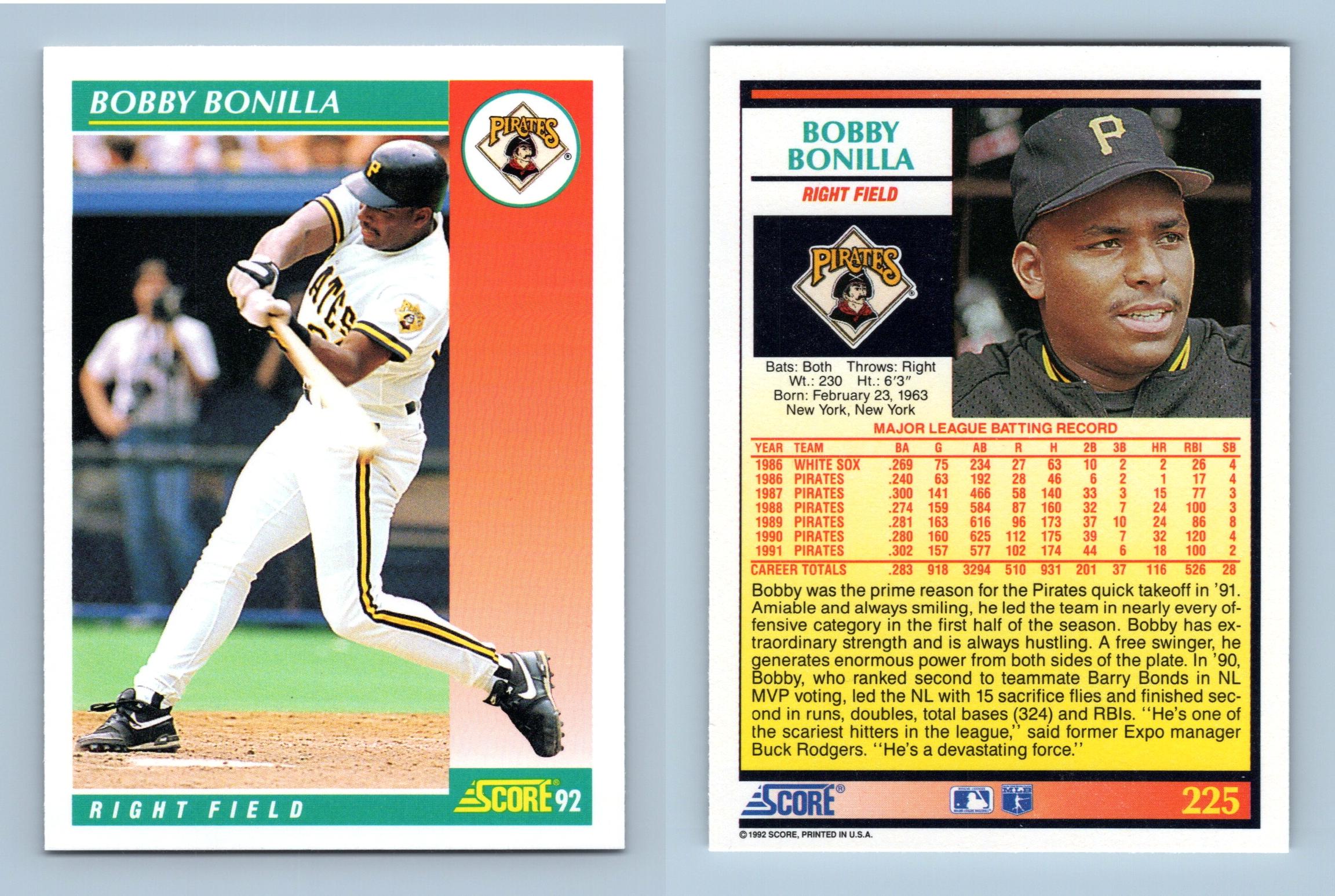 Bobby Bonilla - Pirates - #225 Score 1992 Baseball Trading Card
