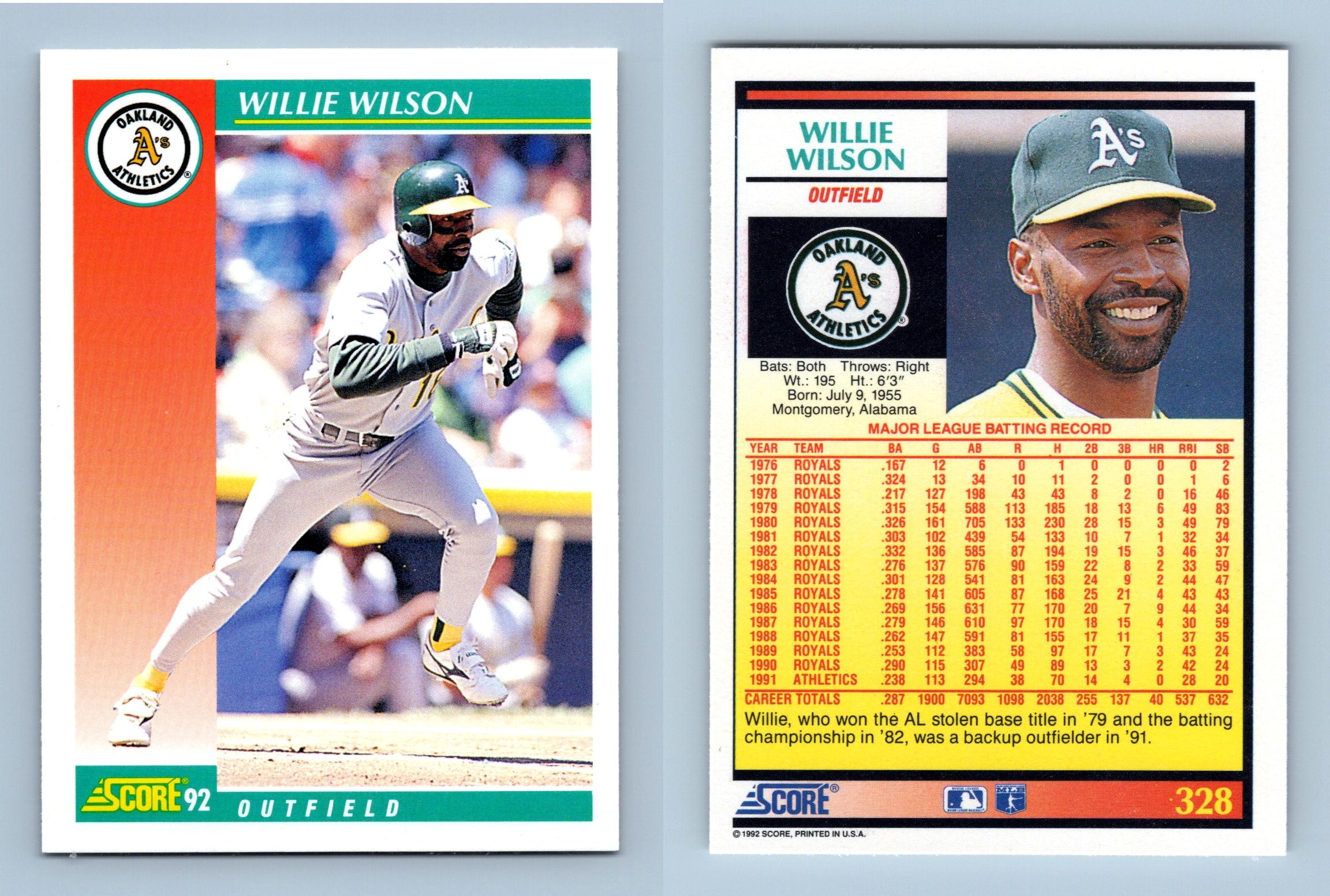 Willie Wilson - Athletics - #328 Score 1992 Baseball Trading Card