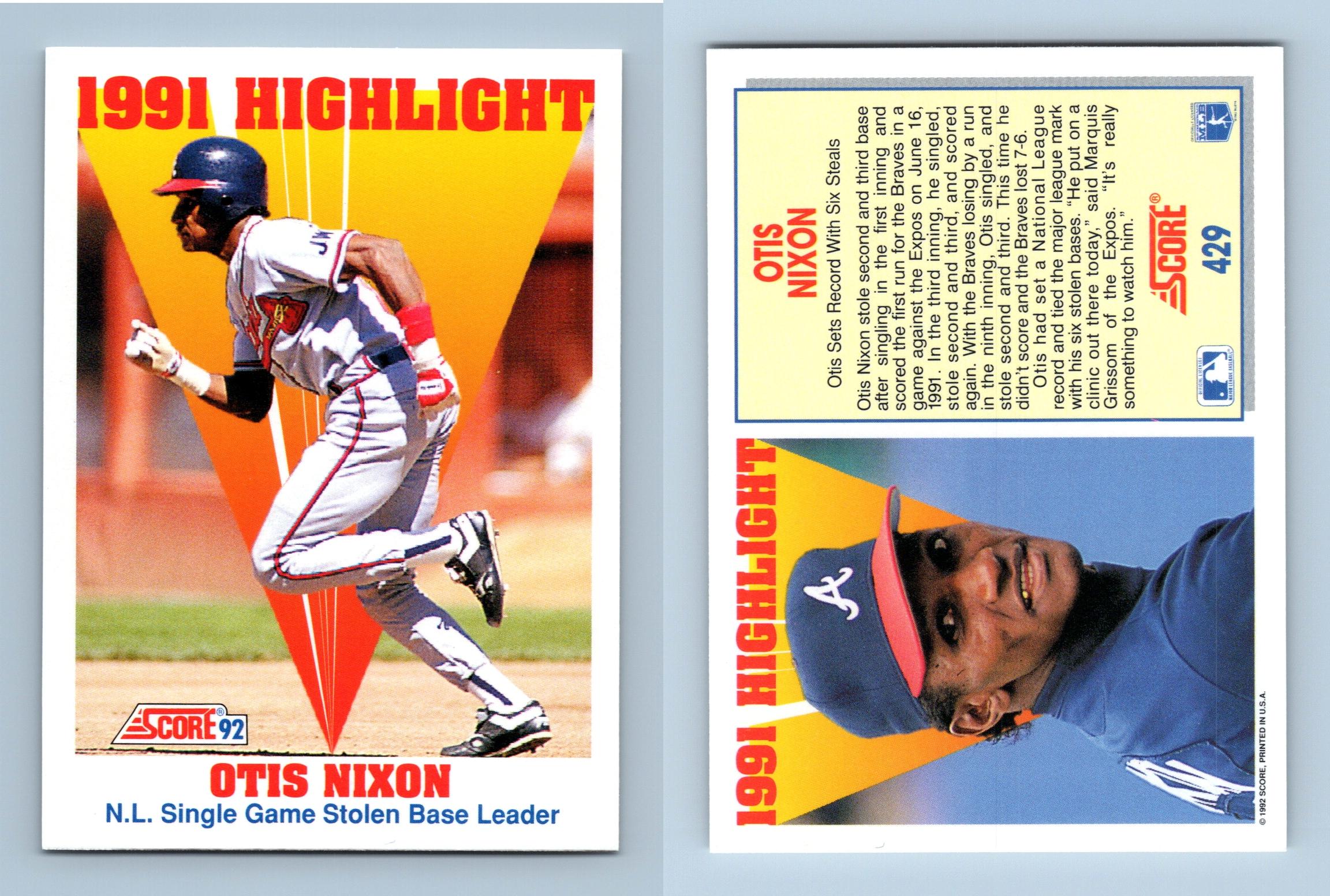 Otis Nixon - #429 Score 1992 Baseball 1991 Highlight Trading Card
