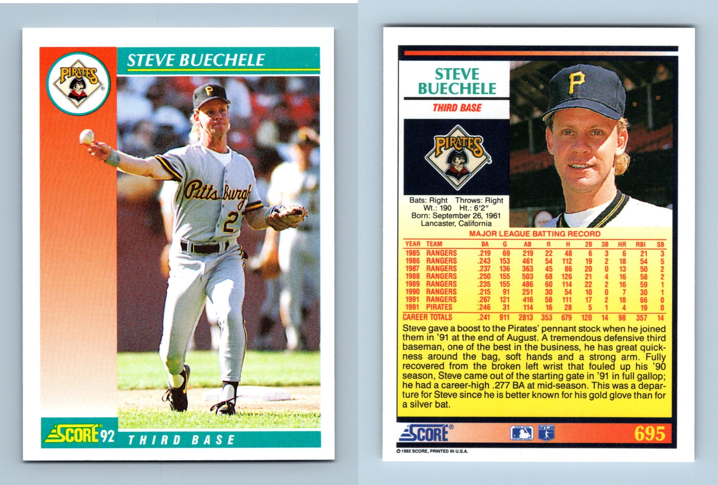 Steve Buechele - Pirates - #695 Score 1992 Baseball Trading Card