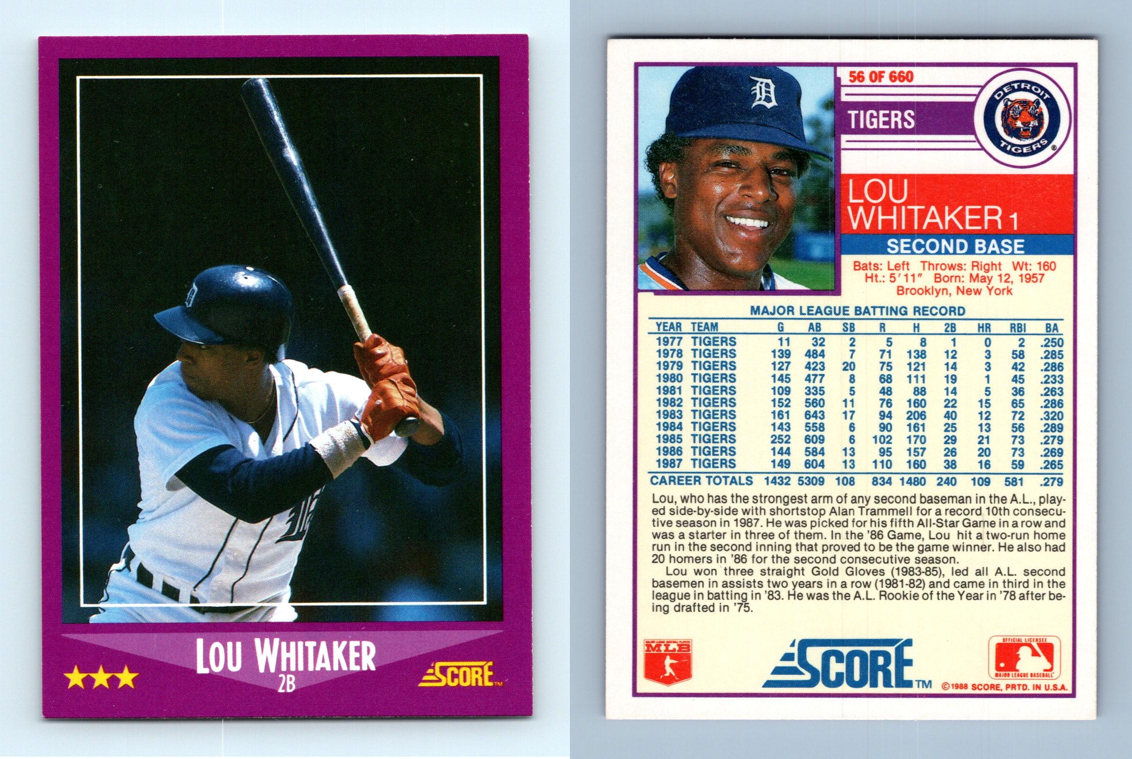 Lou Whitaker - Tigers #56 Score 1988 Baseball Trading Card
