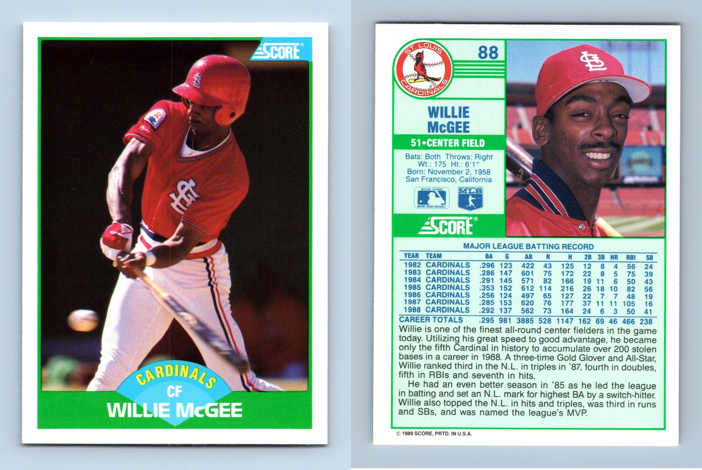 Willie McGee - Cardinals #88 Score 1989 Baseball Trading Card