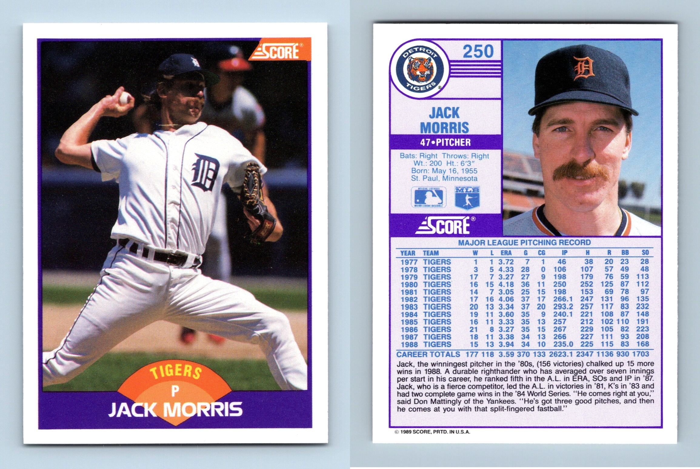 Jack Morris - Tigers #250 Score 1989 Baseball Trading Card