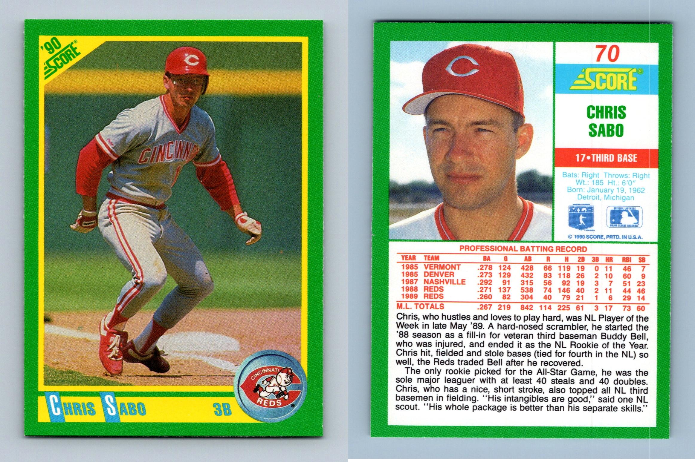 Chris Sabo - Reds #70 Score 1990 Baseball Trading Card