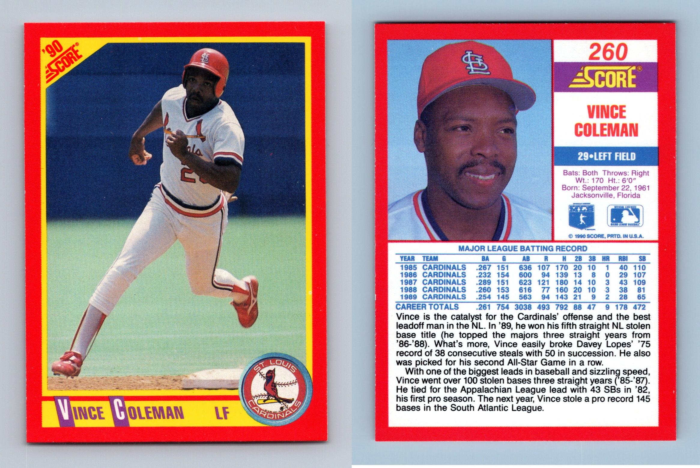 Vince Coleman - Cardinals #260 Score 1990 Baseball Trading Card
