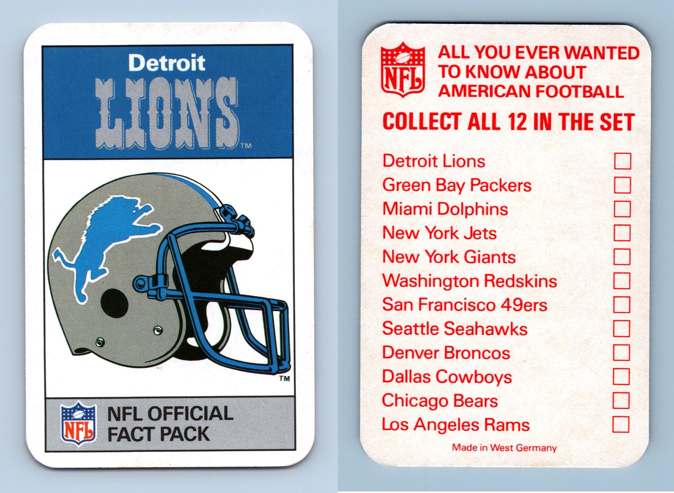 Lions Record Since 1967 - Detroit Lions 1987 ACE NFL Fact Pack Card