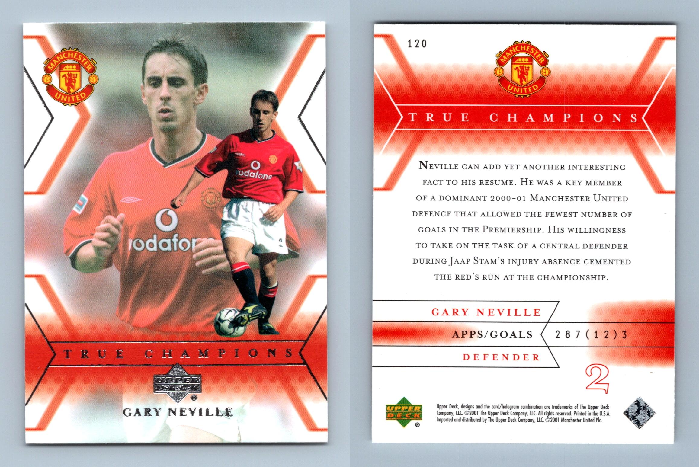 Gary Neville #120 Manchester United 2001-2002 Upper Deck Trading Card