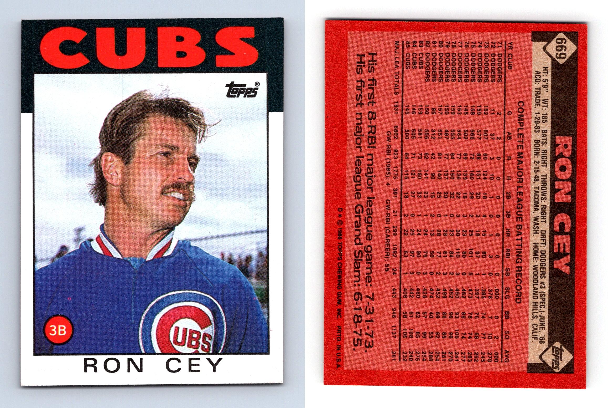 1986 Topps RON CEY Baseball Card #669. CHICAGO CUBS.