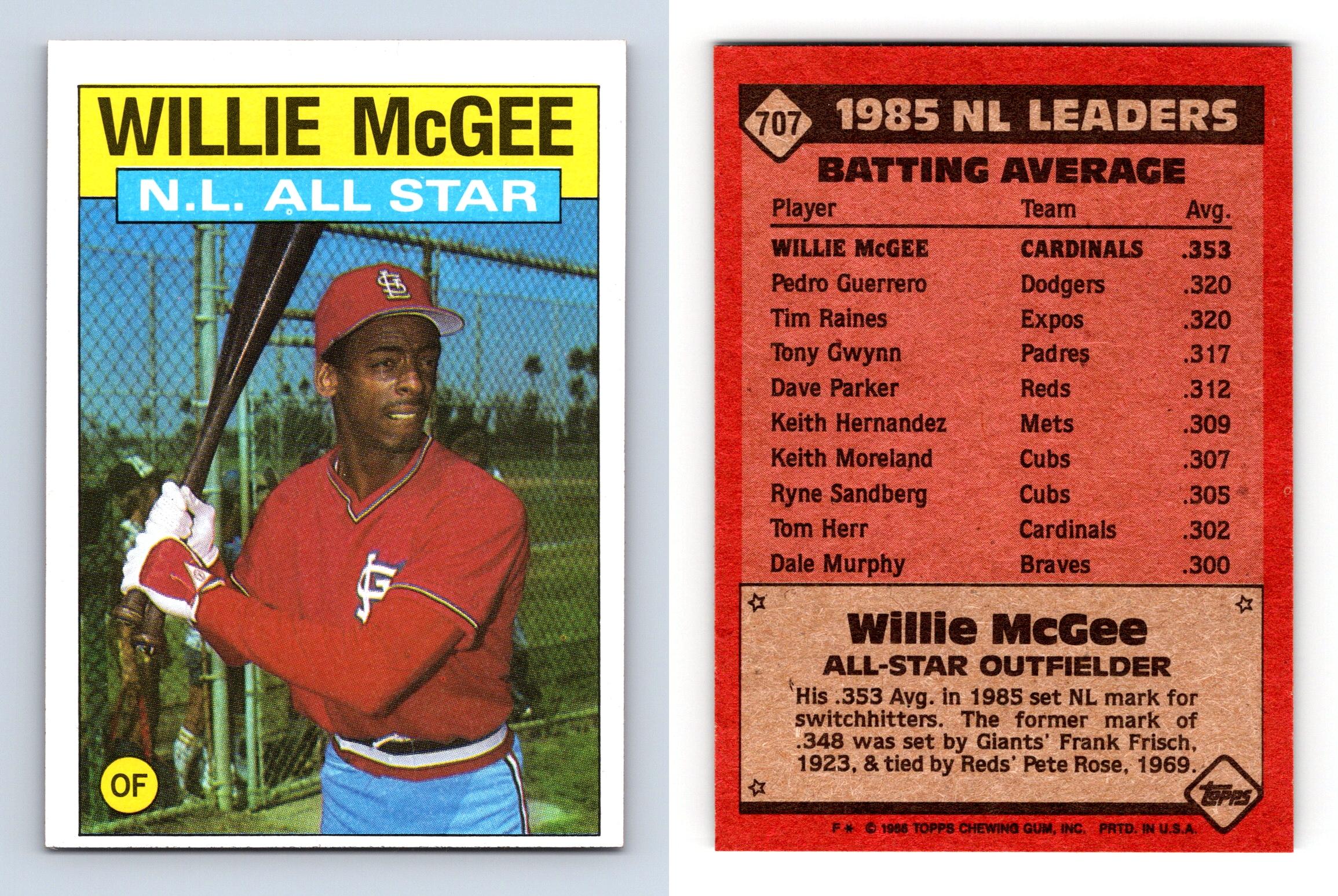 Willie McGee #707 Topps 1986 Baseball Trading Card