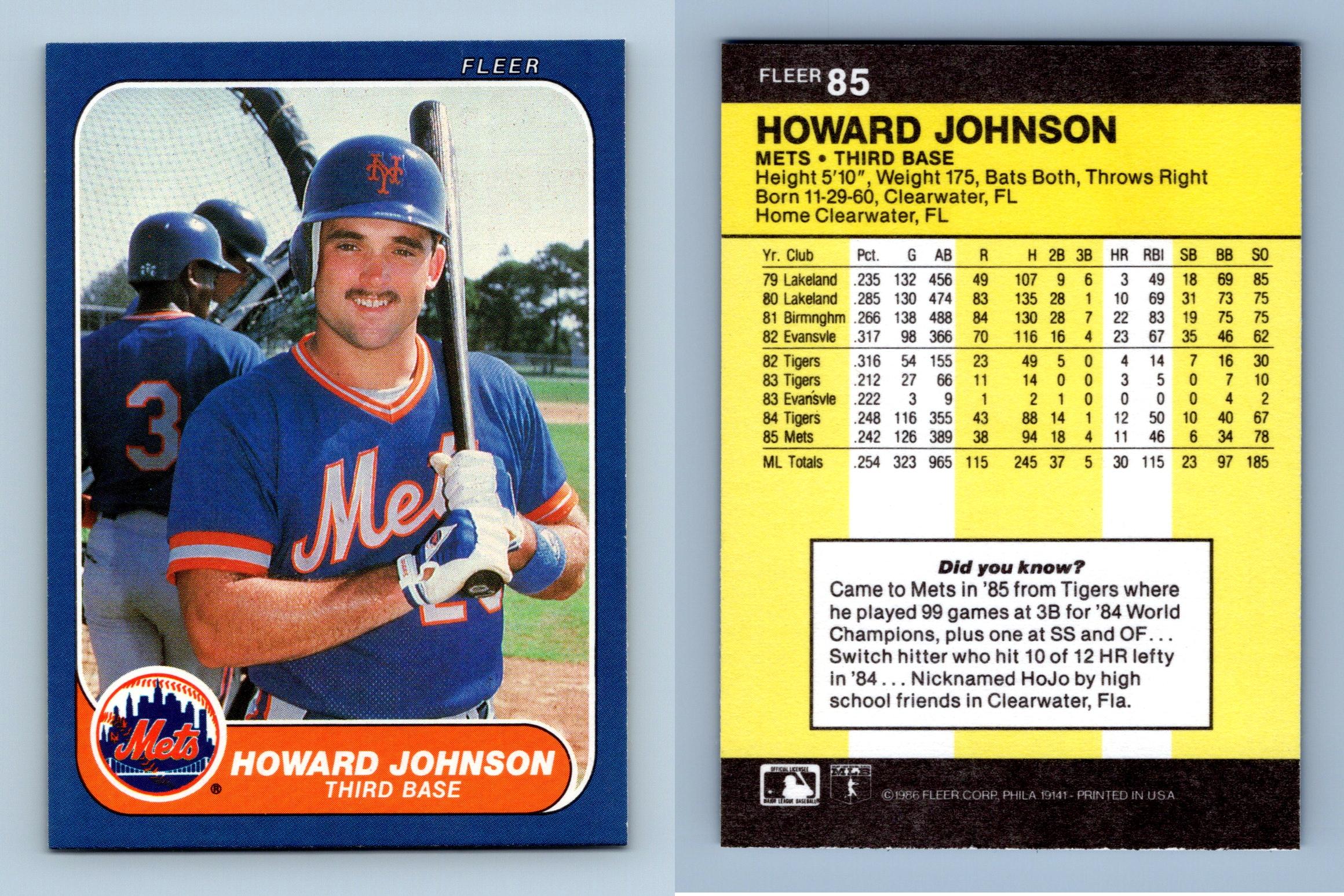 Howard Johnson - Mets #85 Fleer 1986 Baseball Trading Card