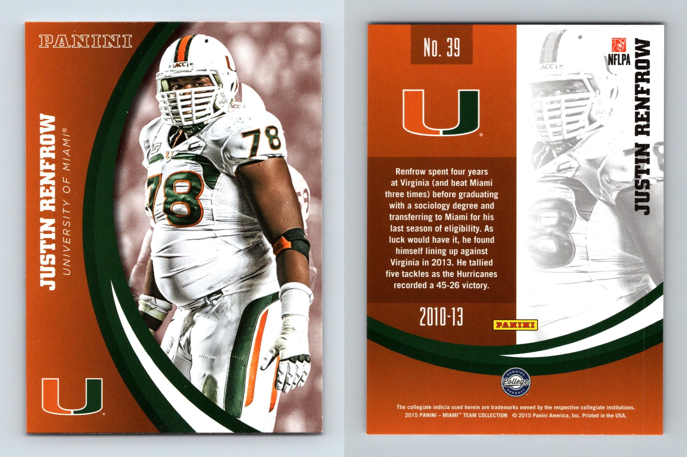 Justin Renfrow #39 Miami Hurricanes Collegiate 2015 Panini Trading