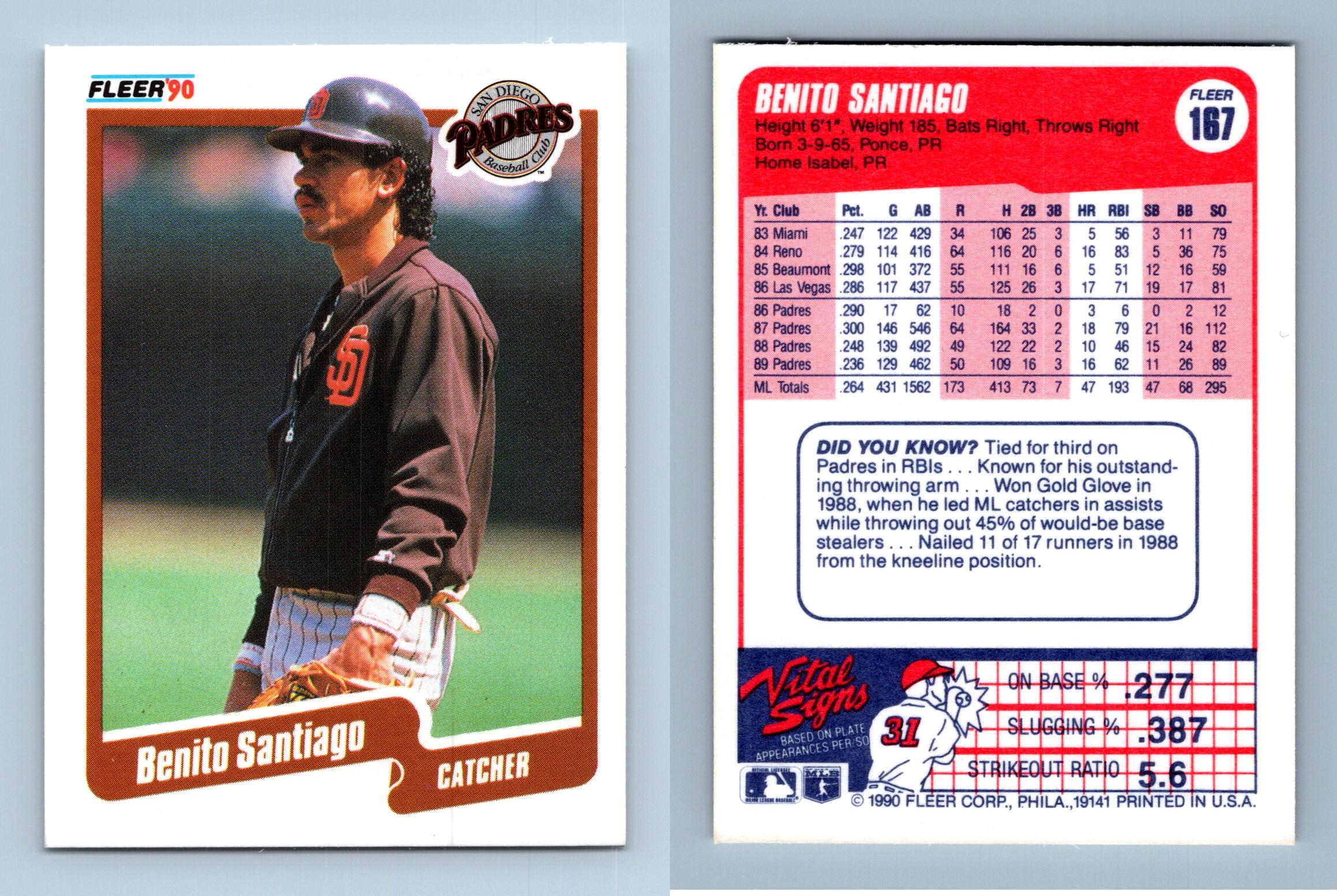 Benito Santiago - Padres #167 Fleer 1990 Baseball Trading Card