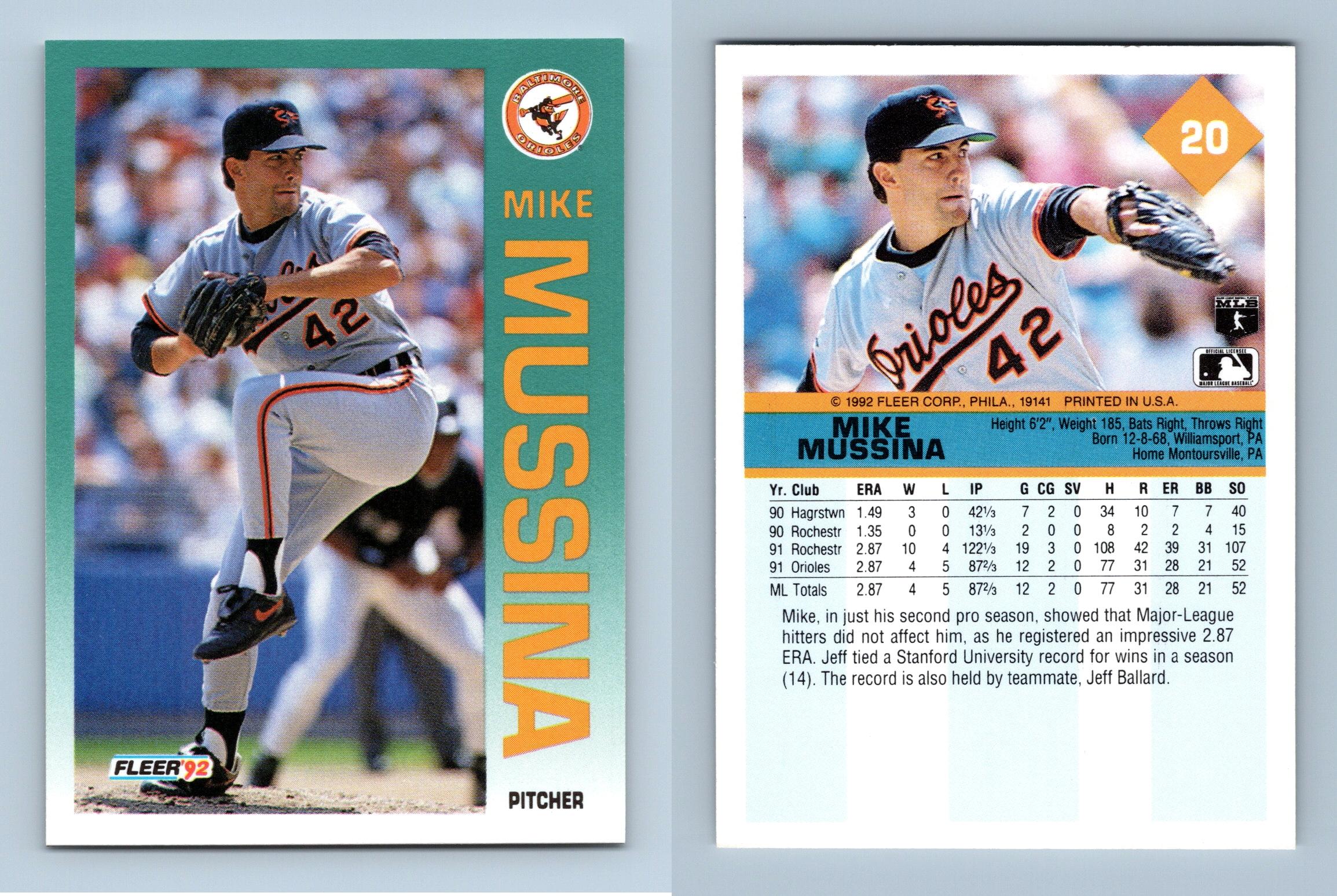 Mike Mussina - Orioles #20 Fleer 1992 Baseball Trading Card