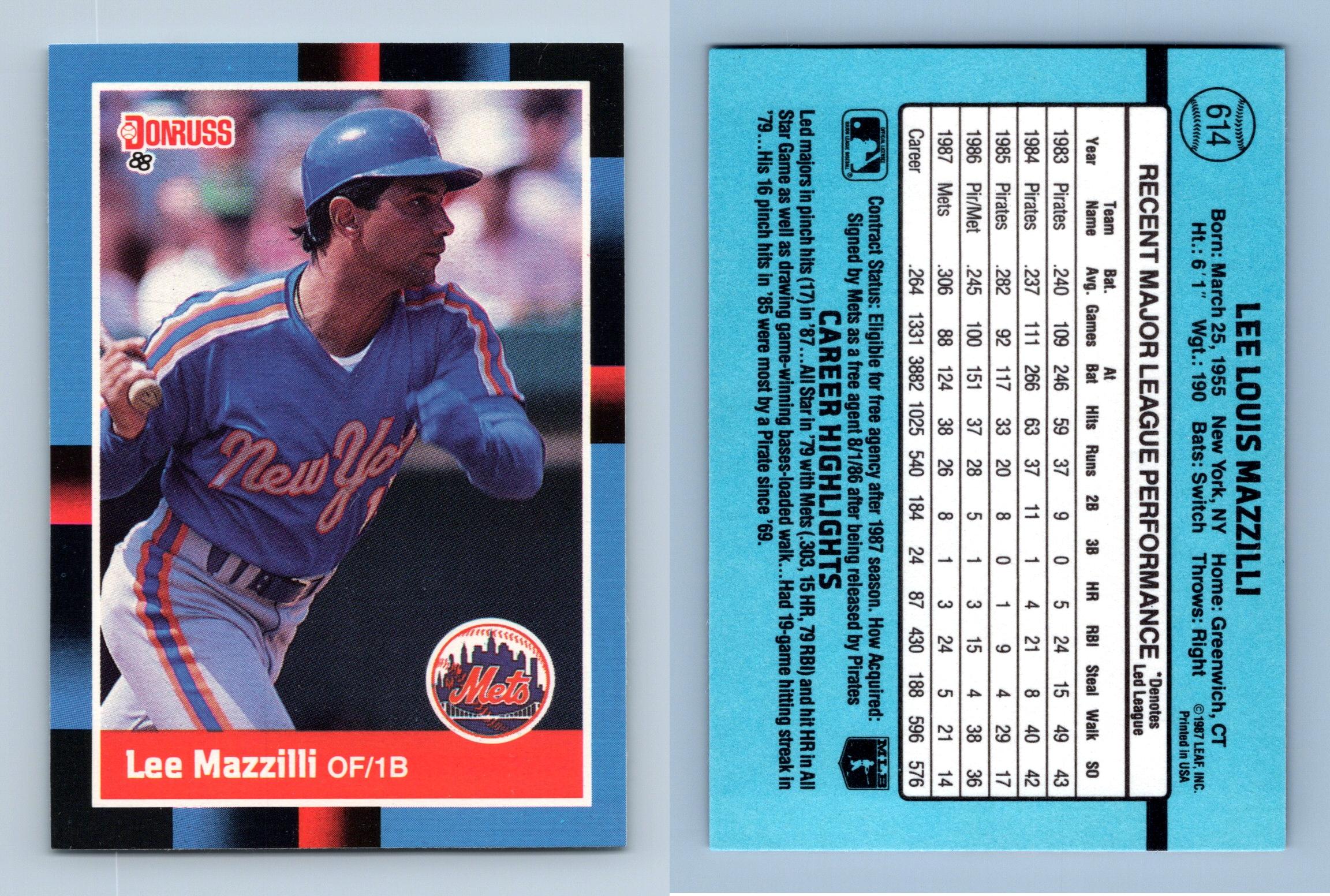Lee Mazzilli - Mets #614 Donruss 1988 Baseball Trading Card