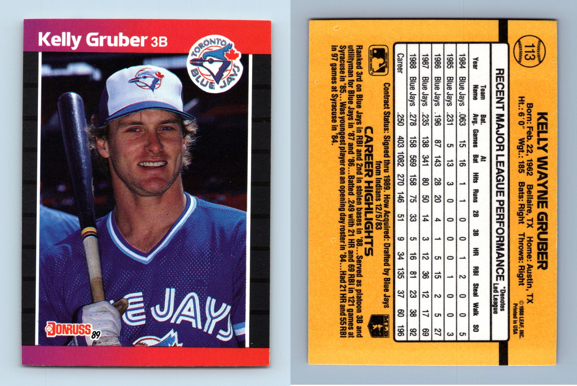 Kelly Gruber - Blue Jays #113 Donruss 1989 Baseball Trading Card