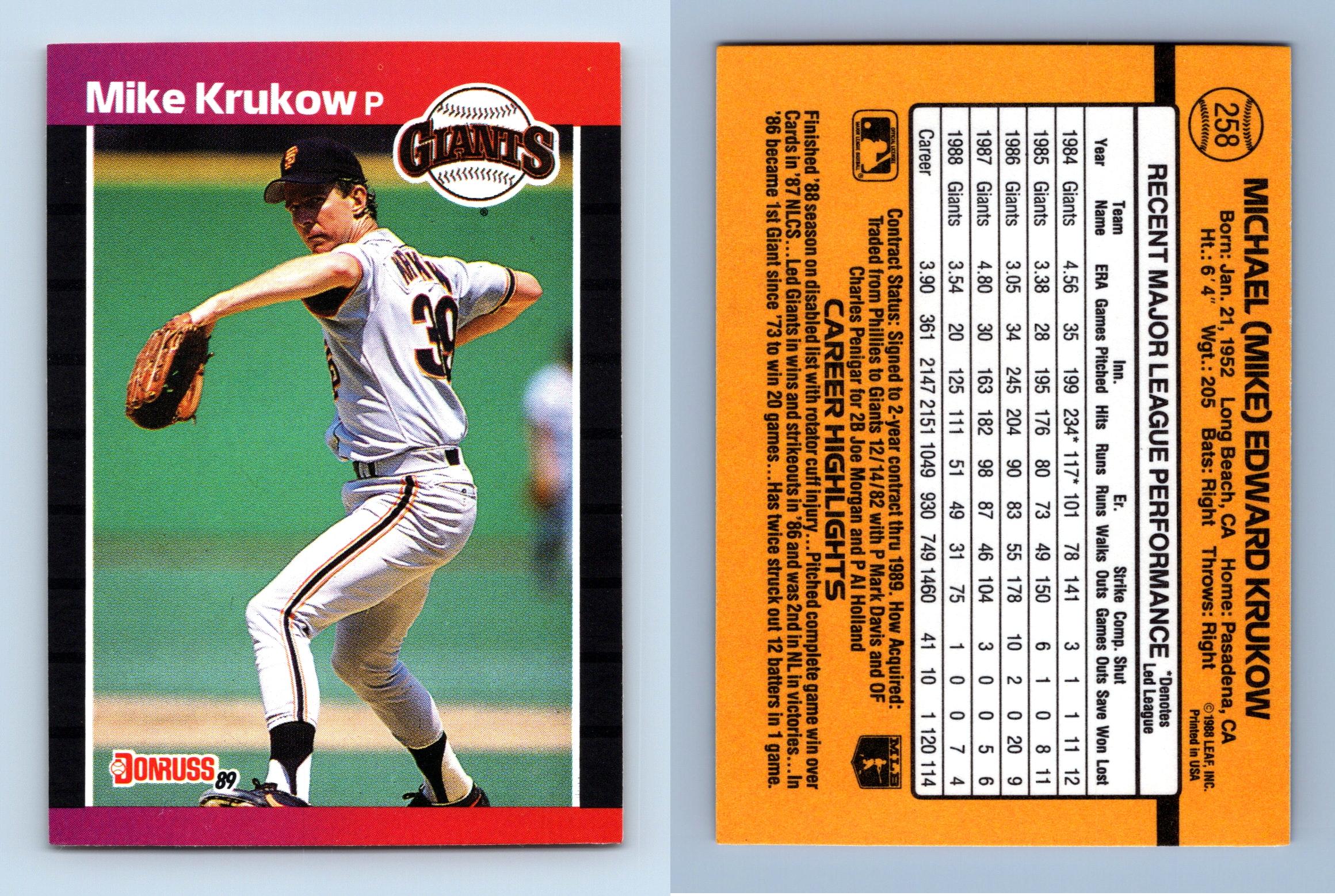 Mike Krukow - Giants #258 Donruss 1989 Baseball Trading Card