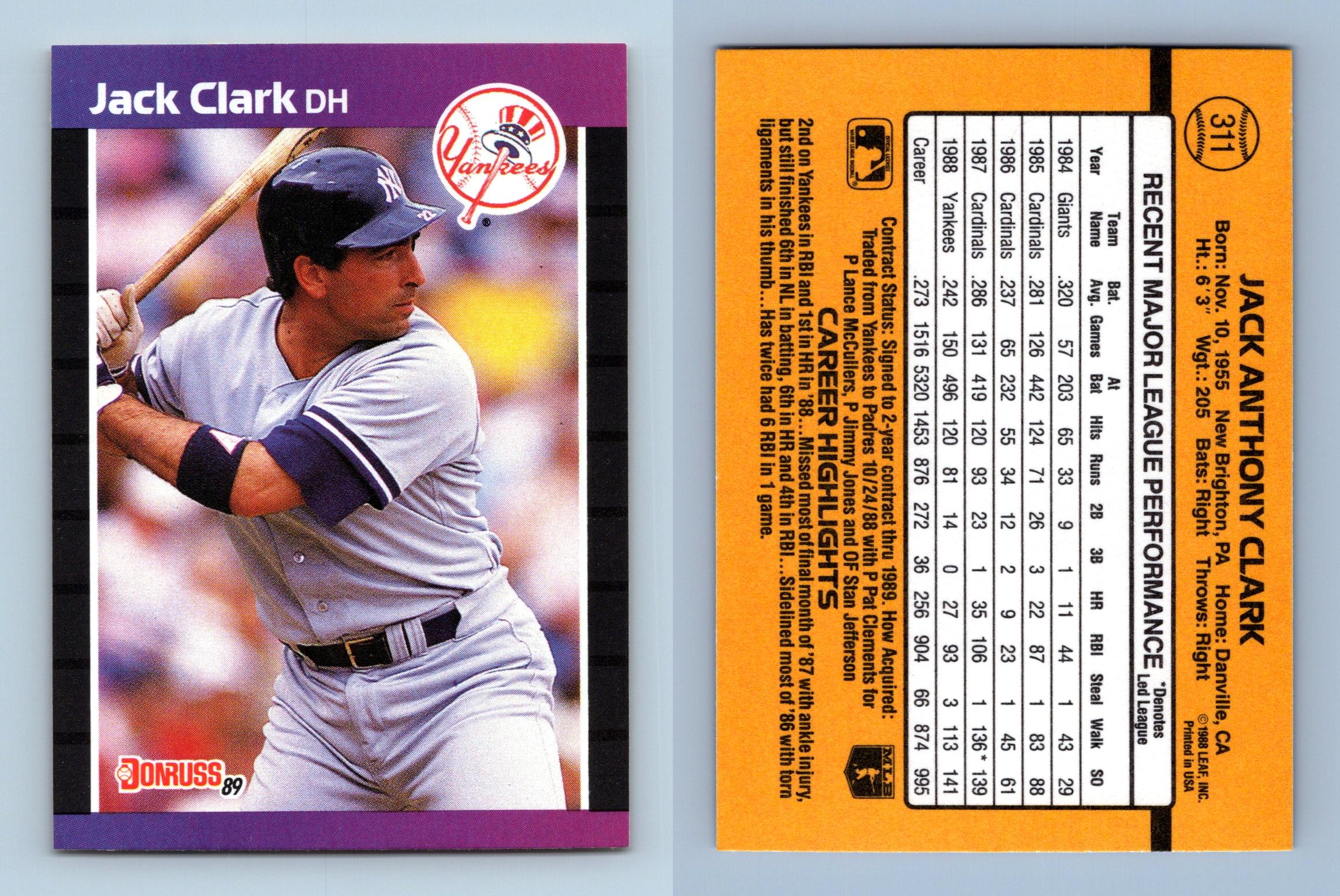 Jack Clark - Yankees #311 Donruss 1989 Baseball Trading Card