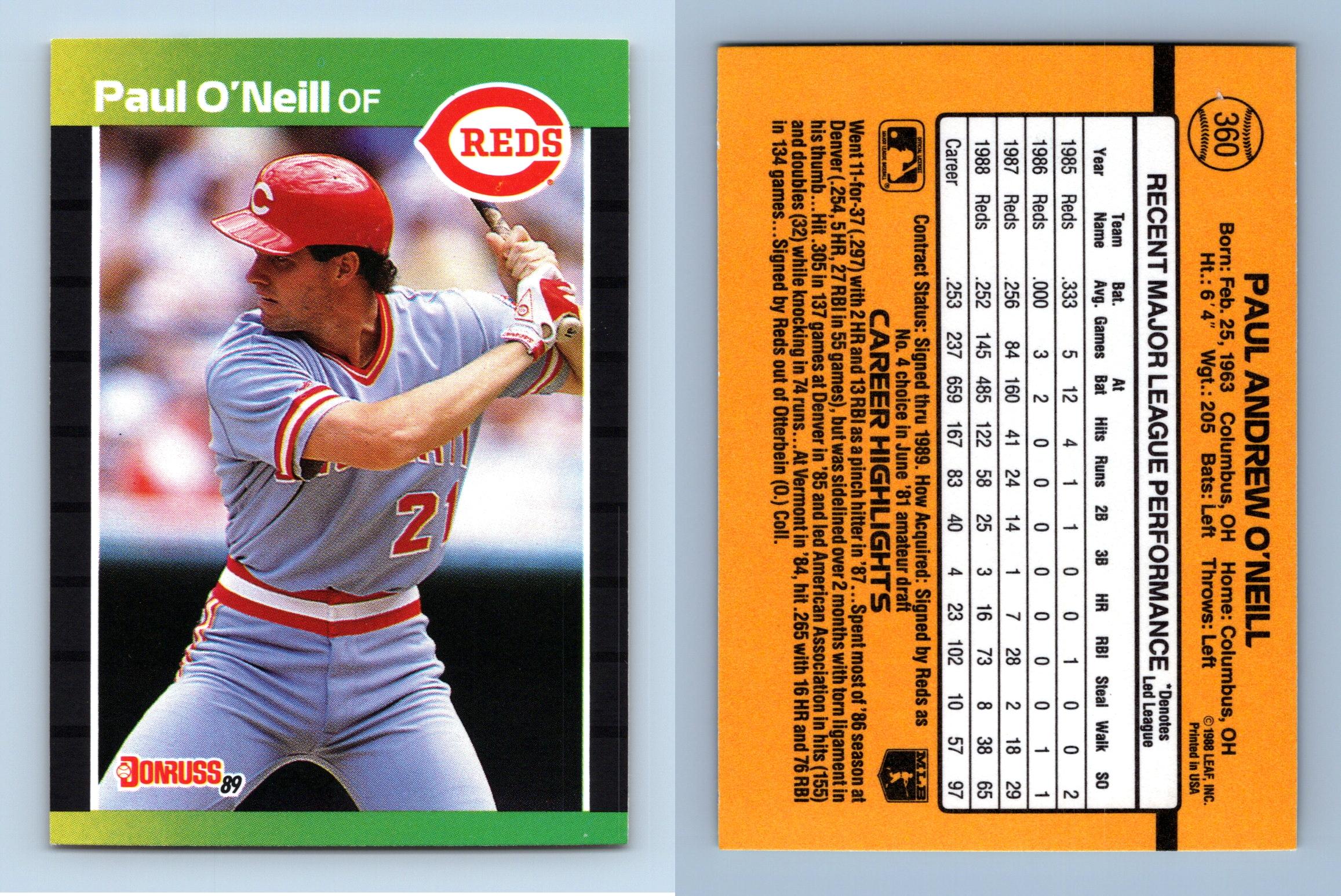Paul O'Neill - Reds #360 Donruss 1989 Baseball Trading Card