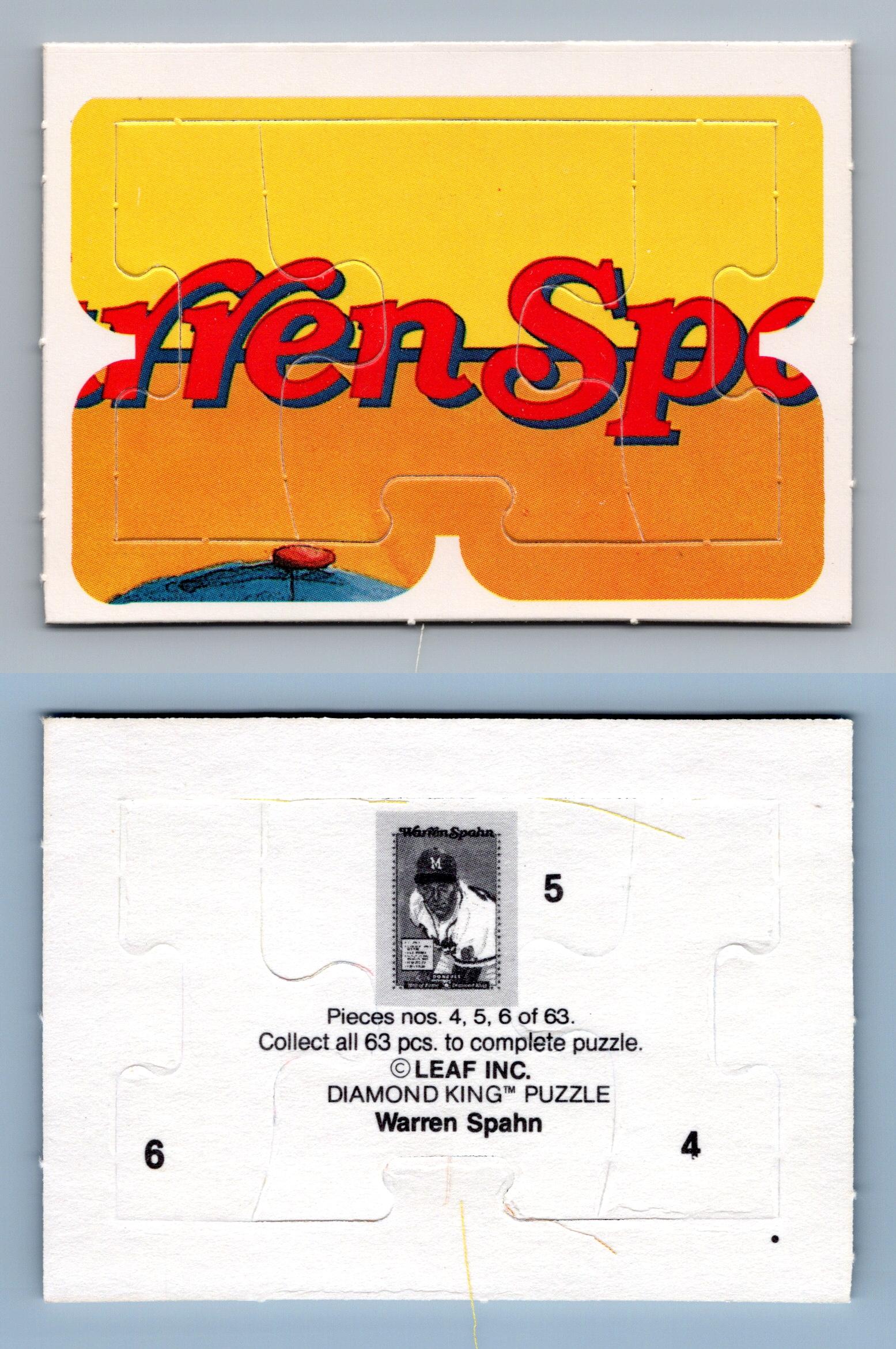 Warren Spahn 4, 5 & 6 Donruss 1989 Baseball Diamond King Puzzle