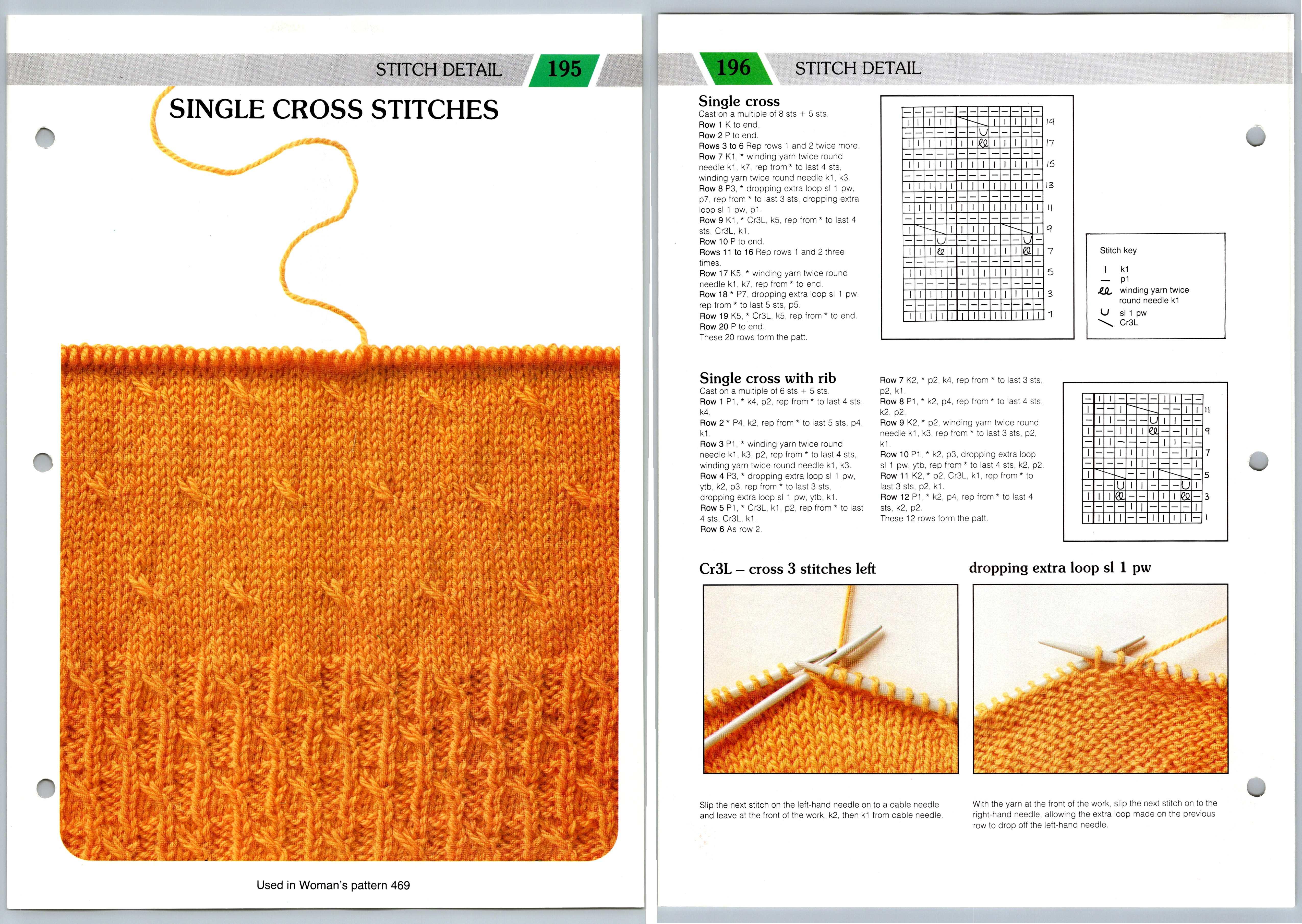 Single Cross Stitches #195 & #196 Stitch Detail Creative Knitting Pattern