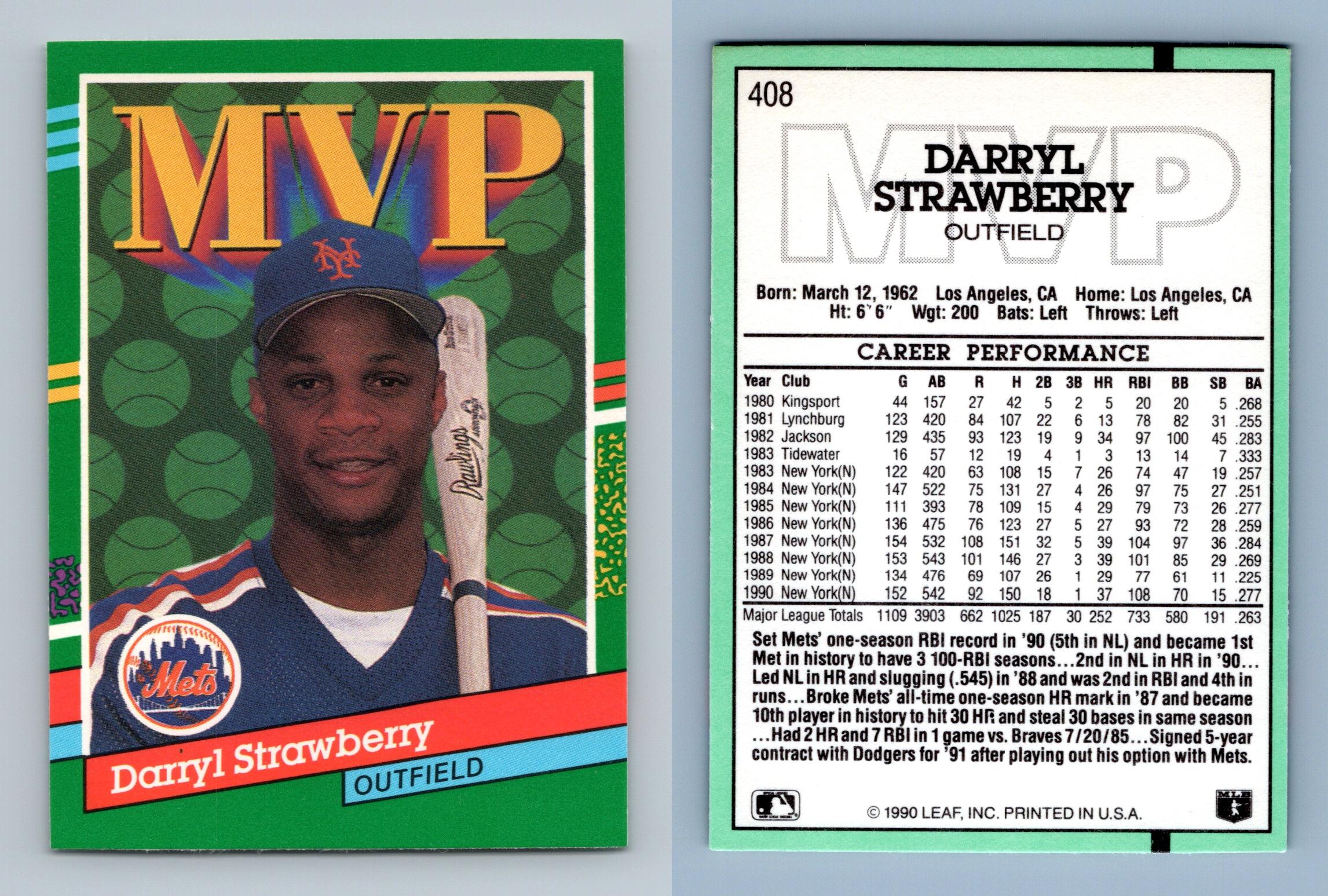 Darryl Strawberry - Mets #408 Donruss 1991 Baseball MVP Trading Card